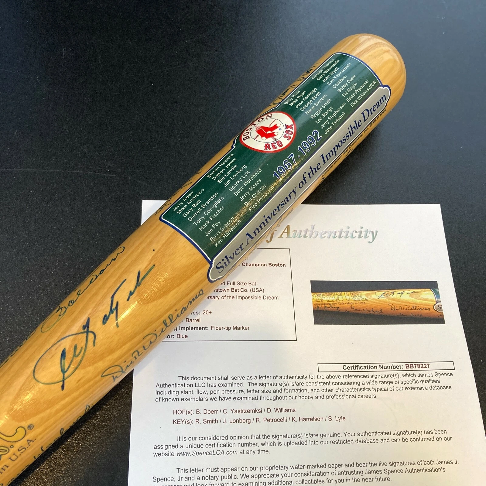 1967 BOSTON RED SOX AL CHAMPS TEAM SIGNED BASEBALL BAT CARL YASTRZEMSKI JSA COA COLLECTIBLE MEMORABILIA