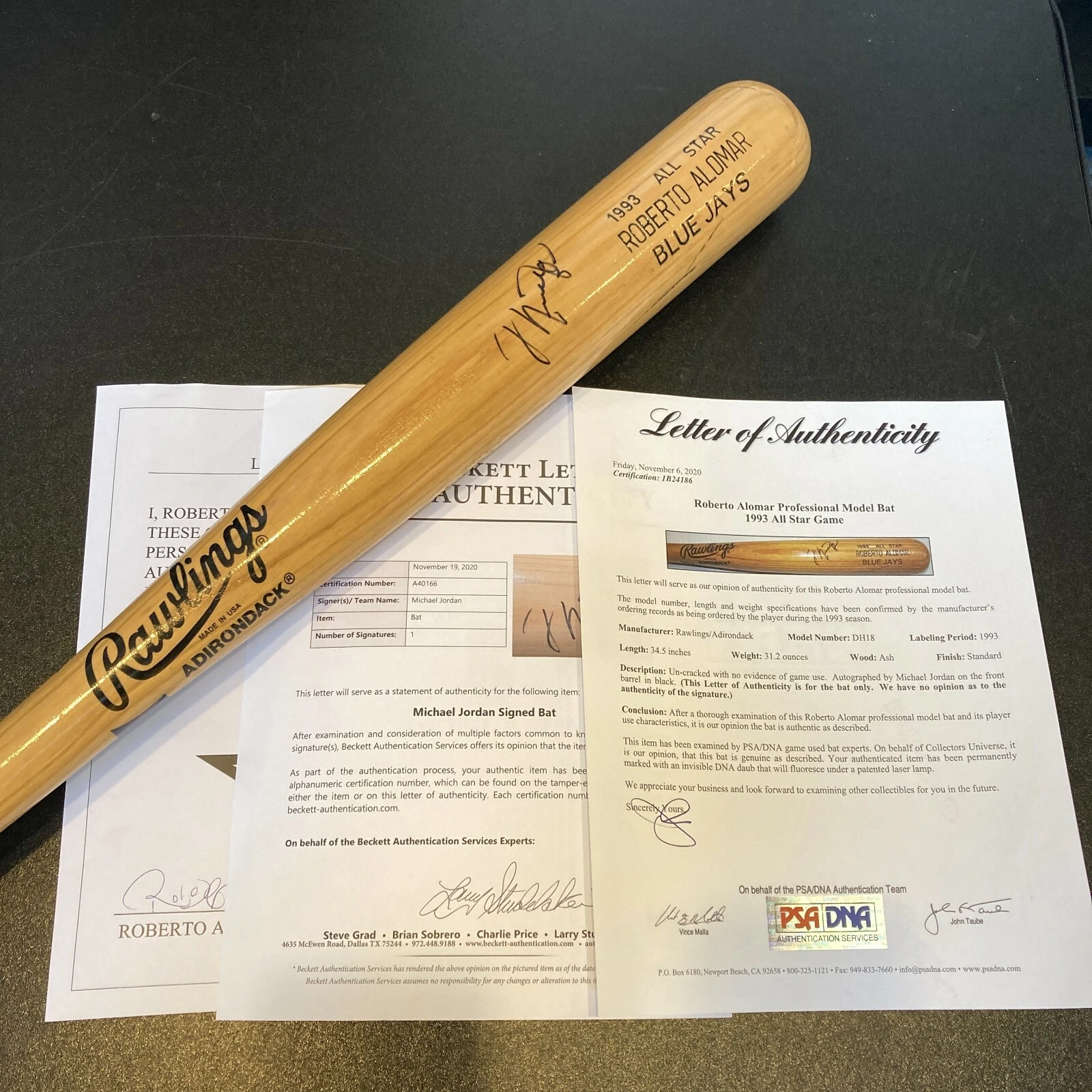 Michael Jordan Signed 1993 All Star Game - Game Issued Bat PSA DNA & Beckett COA