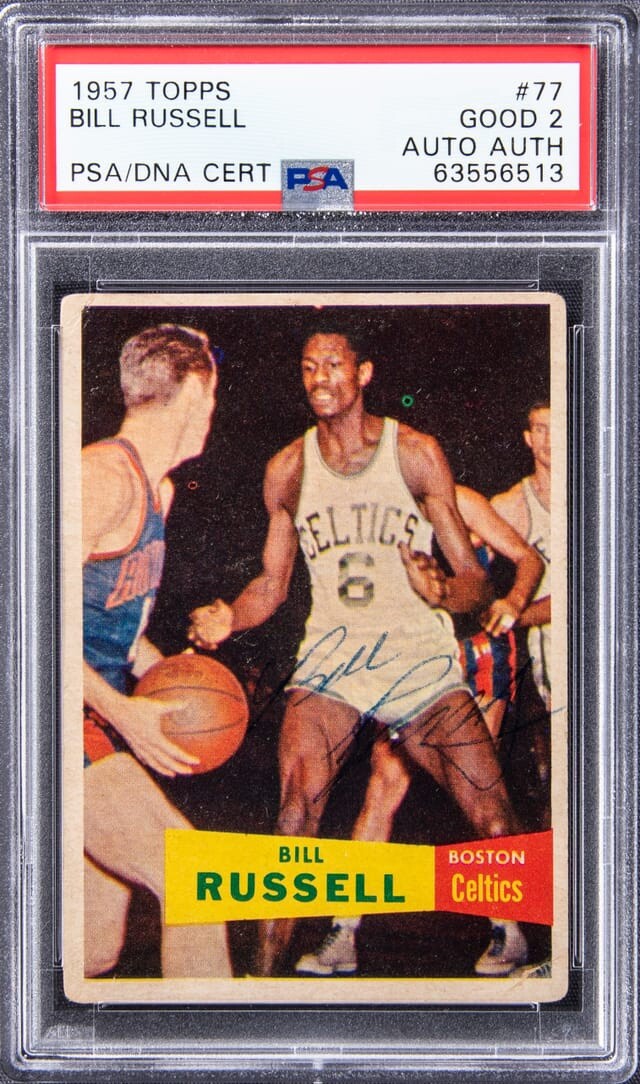 1957 TOPPS #77 BILL RUSSELL PLAYING DAYS SIGNED ROOKIE CARD RC PSA DNA COLLECTIBLE MEMORABILIA