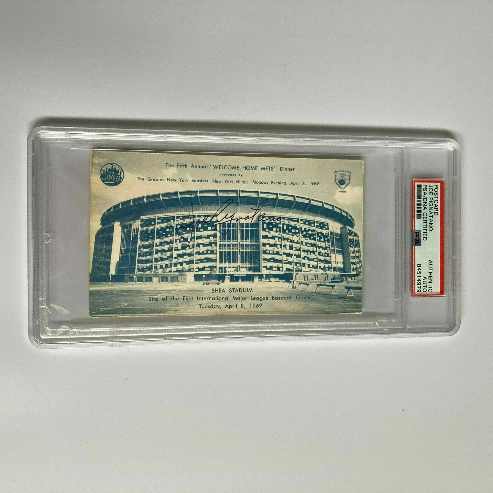 Joe Pignatano Signed 1969 New York Mets Shea Stadium Postcard PSA DNA