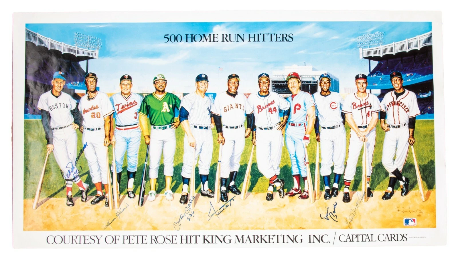 Mickey Mantle Ted Williams Willie Mays Signed 500 Home Run Photo CREASED JSA COA