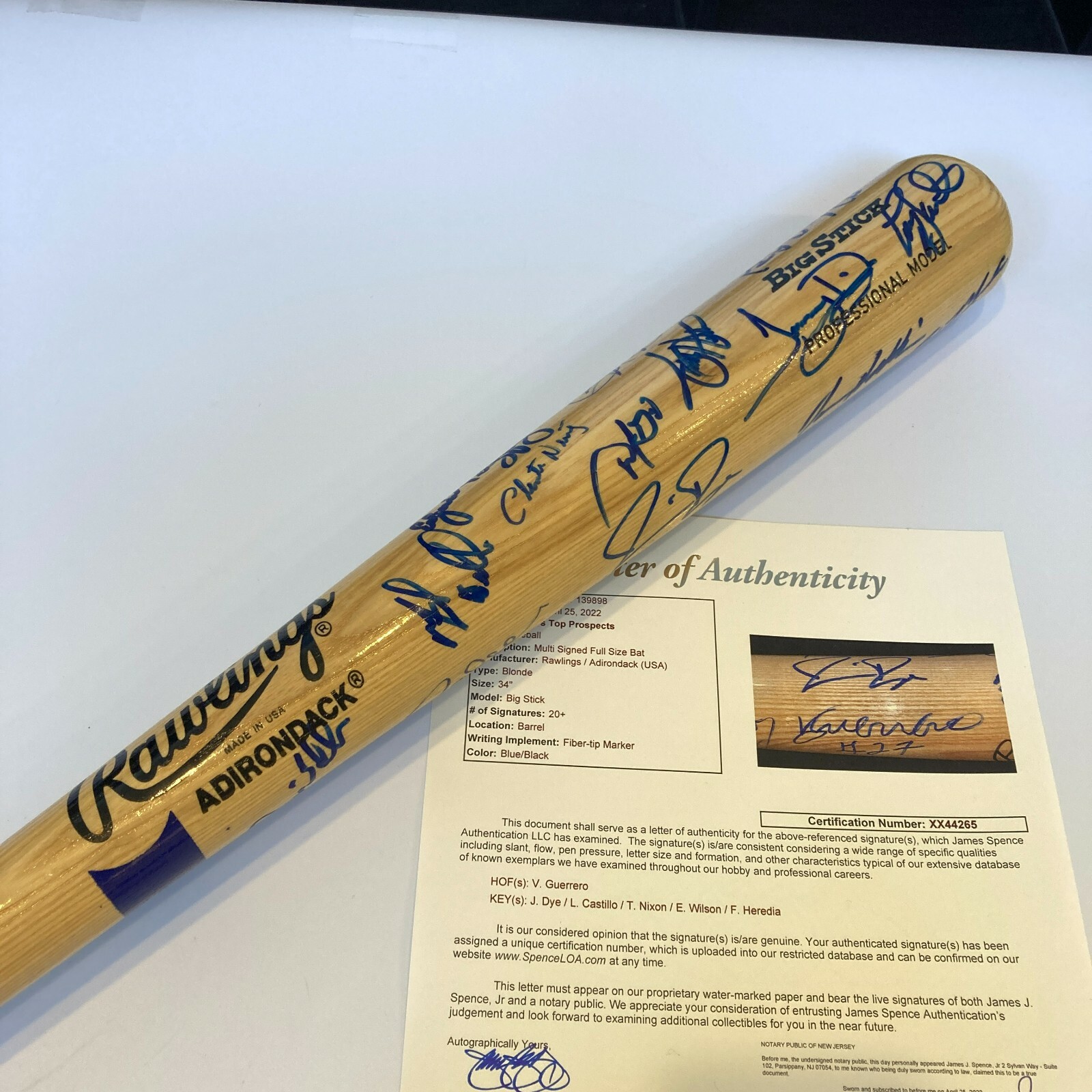 VLADIMIR GUERRERO TODD HELTON 1990’S ROOKIE TOP PROSPECTS SIGNED BAT JSA COA COLLECTIBLE MEMORABILIA