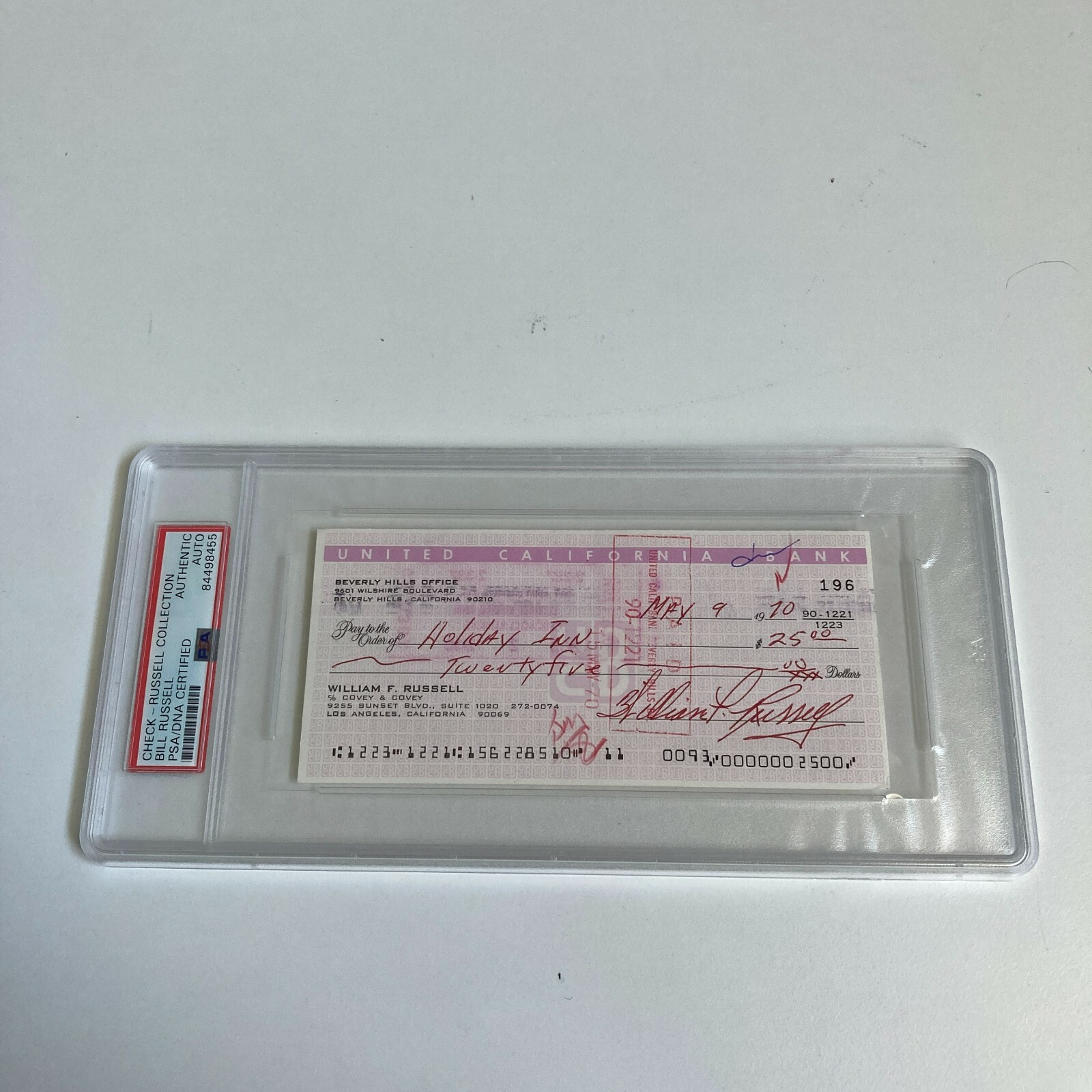 Bill Russell Signed Autographed Bank Check PSA DNA Boston Celtics HOF Legend