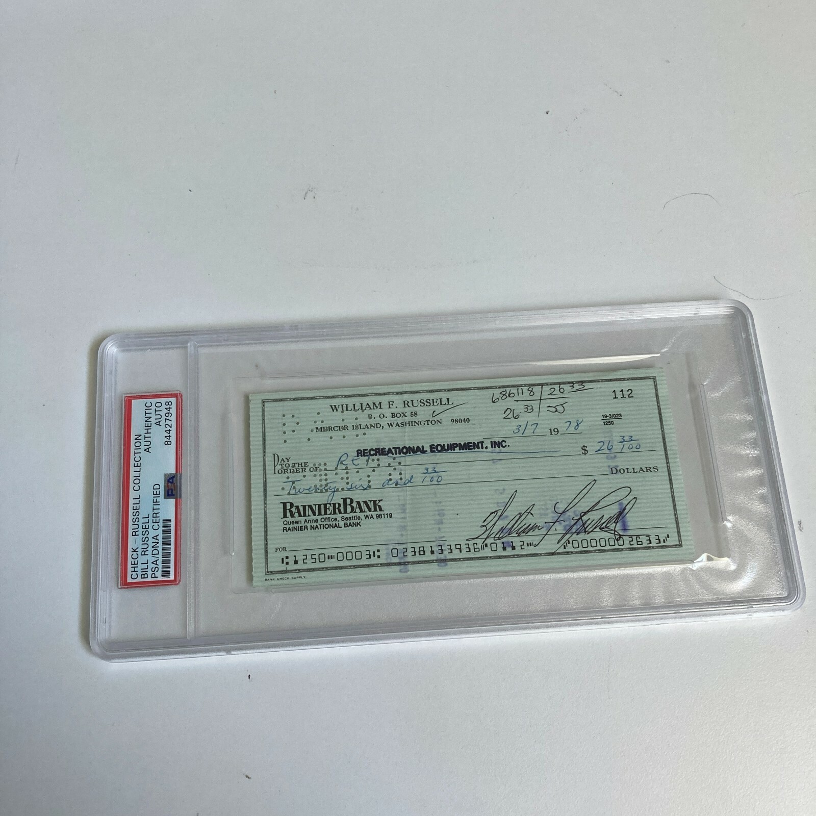 Bill Russell Signed Autographed Bank Check PSA DNA Boston Celtics HOF Legend