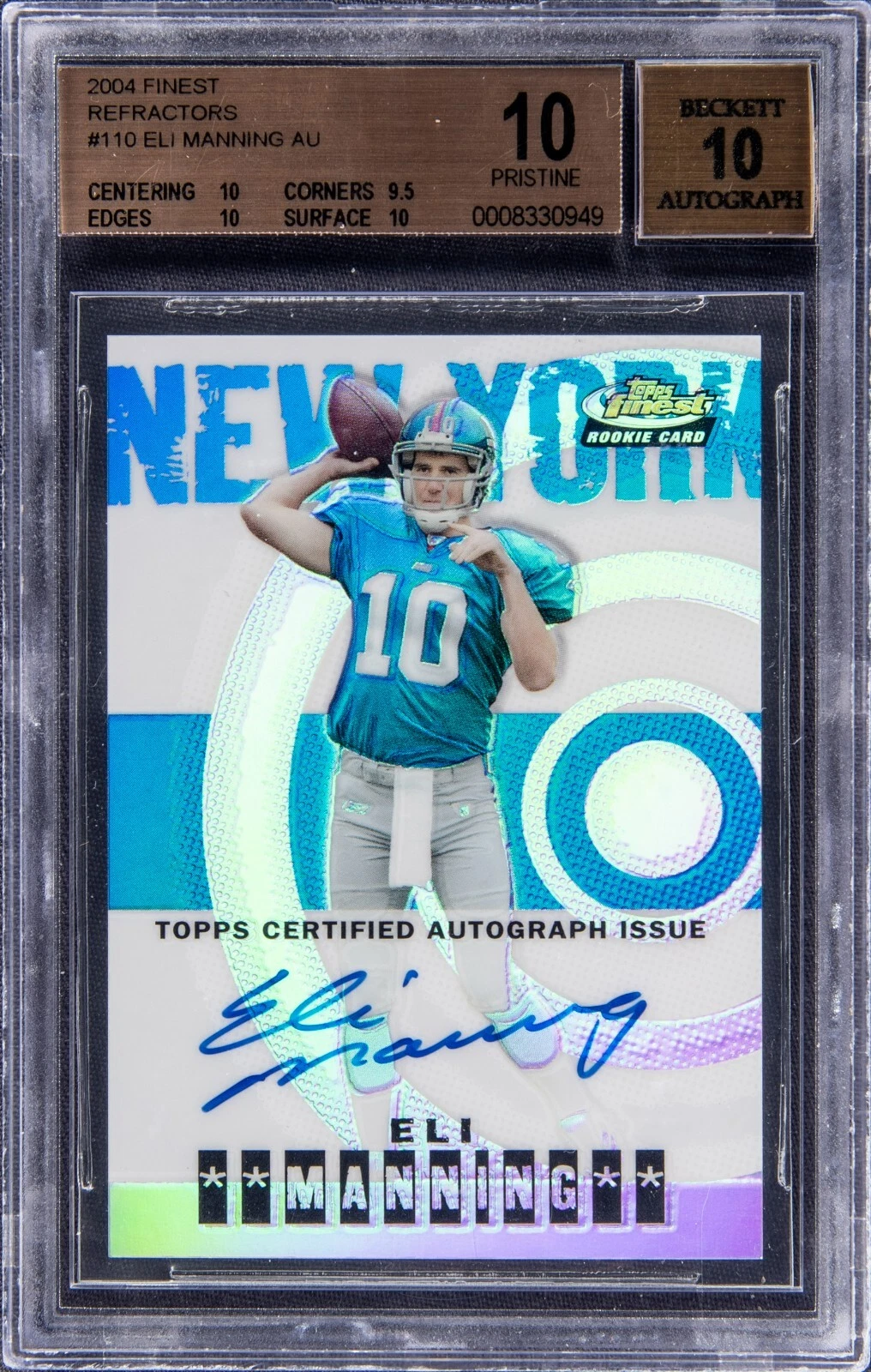 2004 Topps Finest Refractor #110 Eli Manning Auto RC BGS 10 PRISTINE Pop 4
