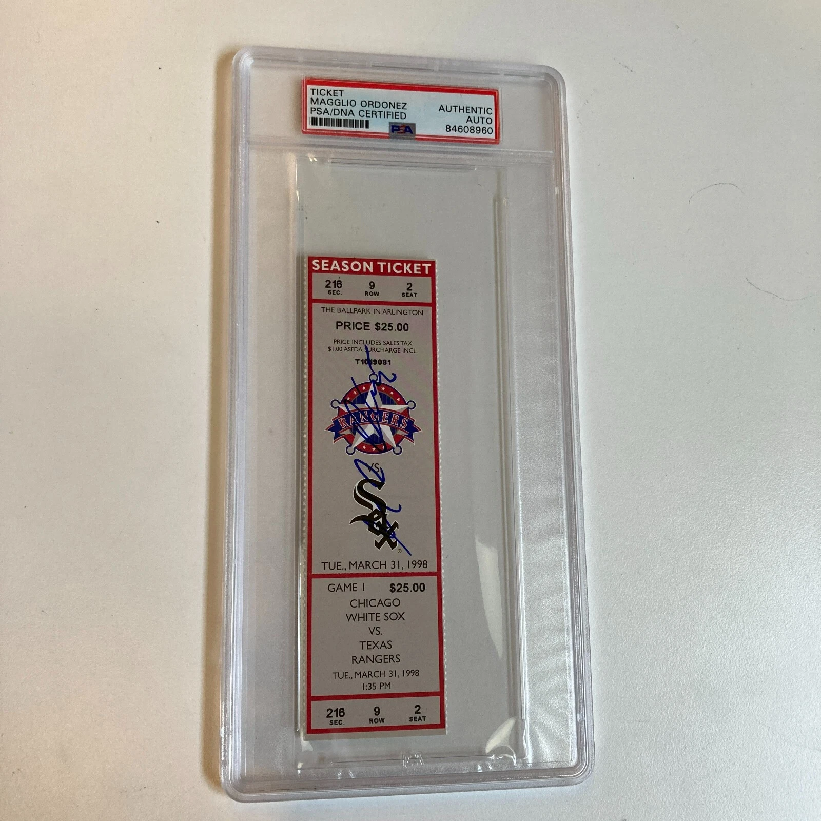 Magglio Ordonez Signed MLB Debut March 31, 1998 Original Ticket PSA DNA