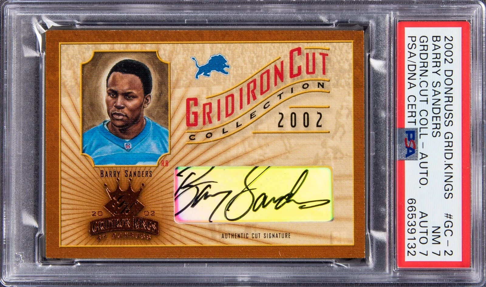 2002 Donruss Gridiron Kings Gridiron Cut Barry Sanders Auto #25/83 PSA 7