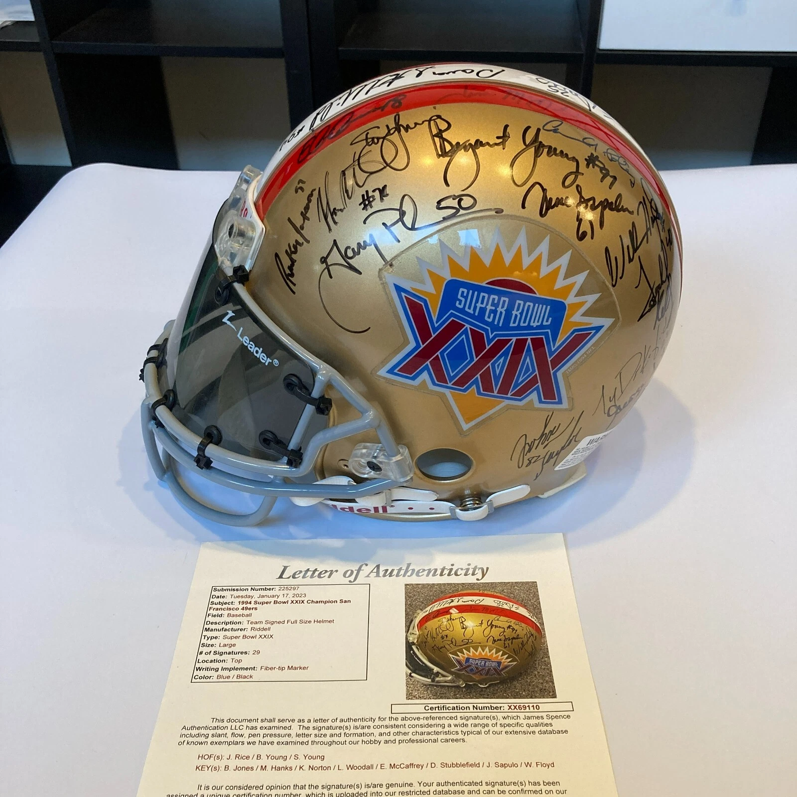 1994 SAN FRANCISCO 49ERS SUPER BOWL XXIX CHAMPS TEAM SIGNED FULL SIZE HELMET JSA COLLECTIBLE MEMORABILIA