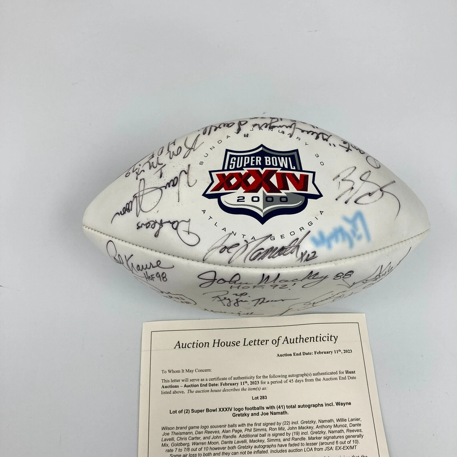 Joe Namath & Wayne Gretzky Super Bowl XXXIV Multi Signed Football JSA COA