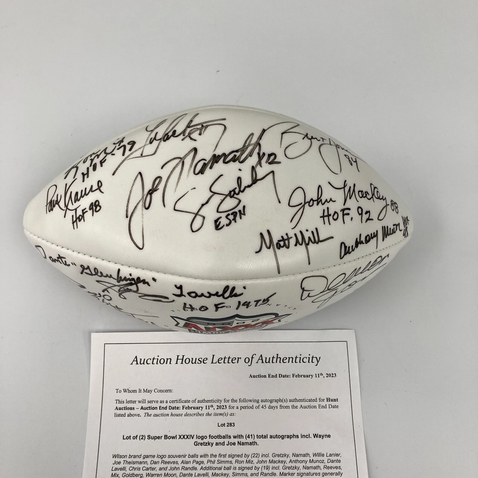 Joe Namath & Wayne Gretzky Super Bowl XXXIV Multi Signed Football JSA COA