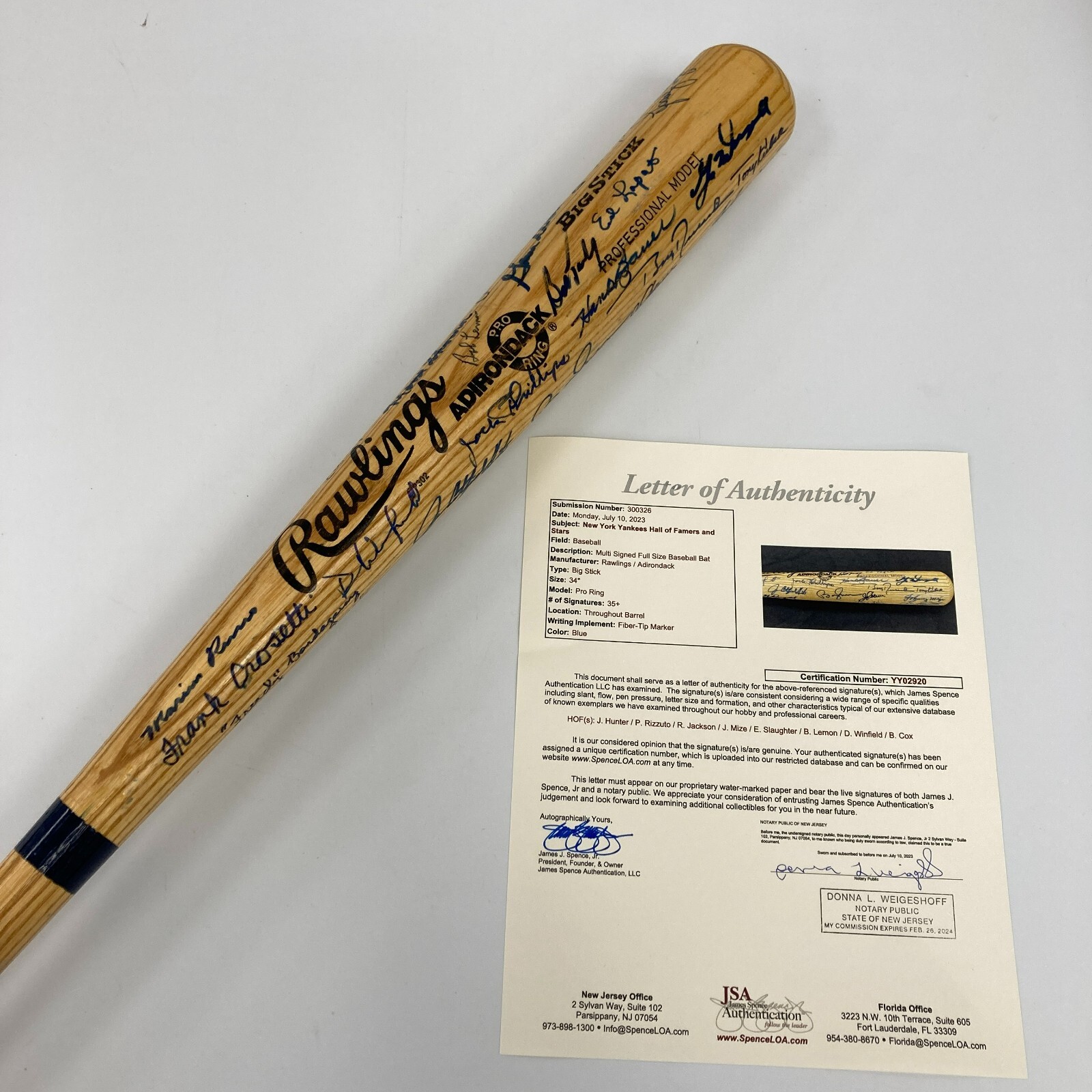 New York Yankees Hall Of Famers & Legends Signed Baseball Bat 40+ Sigs JSA COA