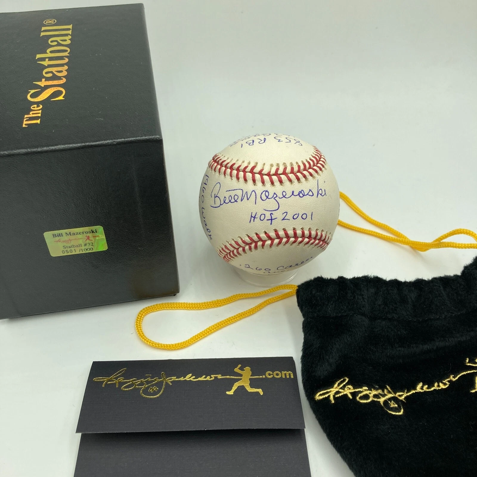 Bill Mazeroski Signed Heavily Inscribed Career STAT Baseball Reggie Jackson COA