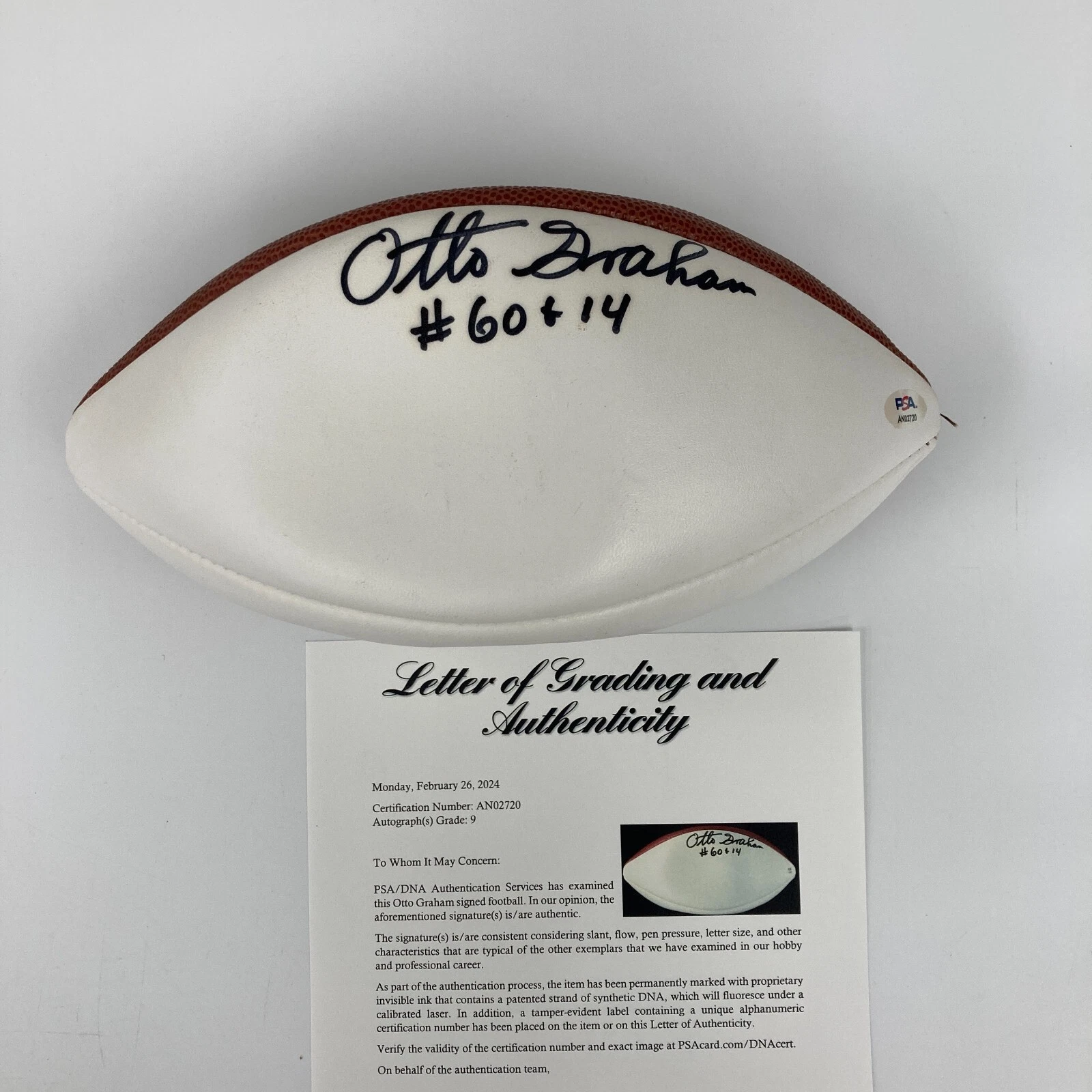 Otto Graham Signed Authentic Wilson NFL Football PSA DNA Graded 9 MINT