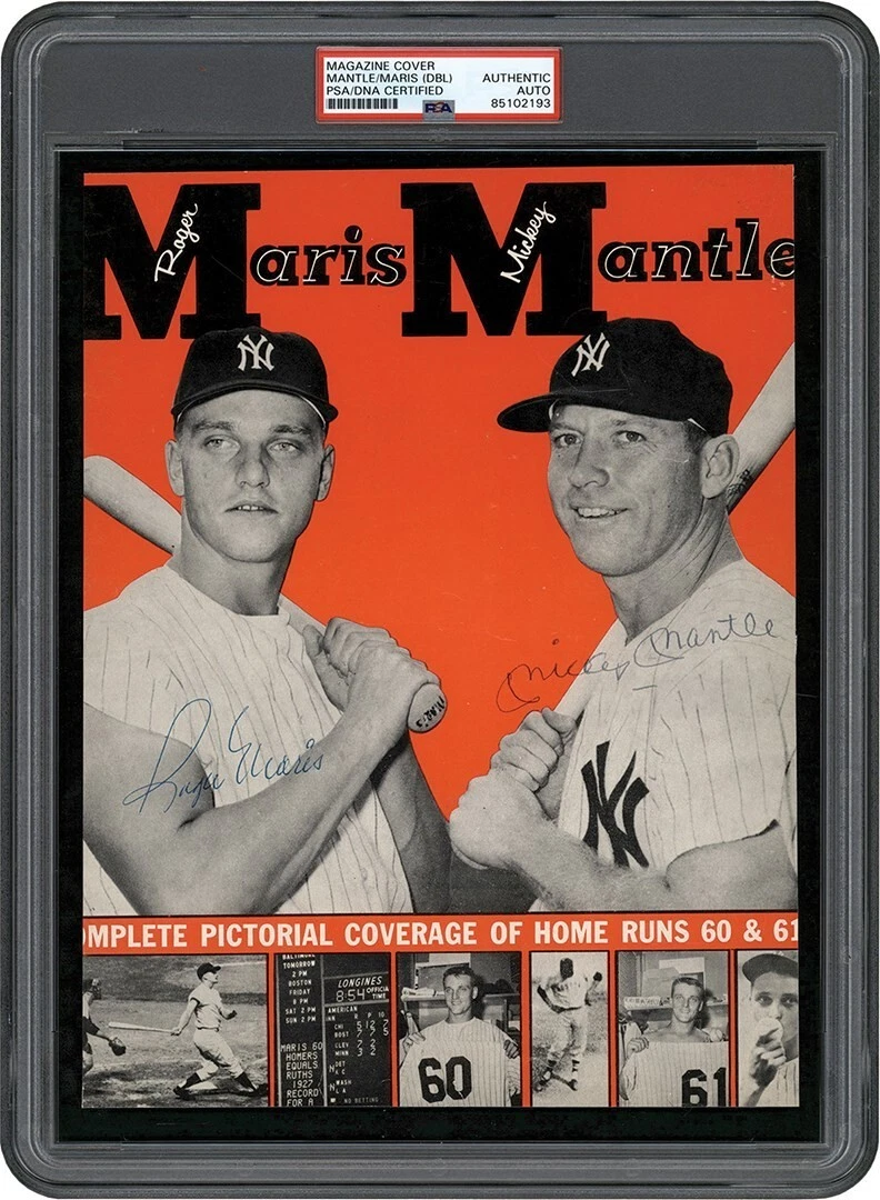 1961 MICKEY MANTLE & ROGER MARIS SIGNED PHOTO SIGNED TWICE PSA DNA COLLECTIBLE MEMORABILIA