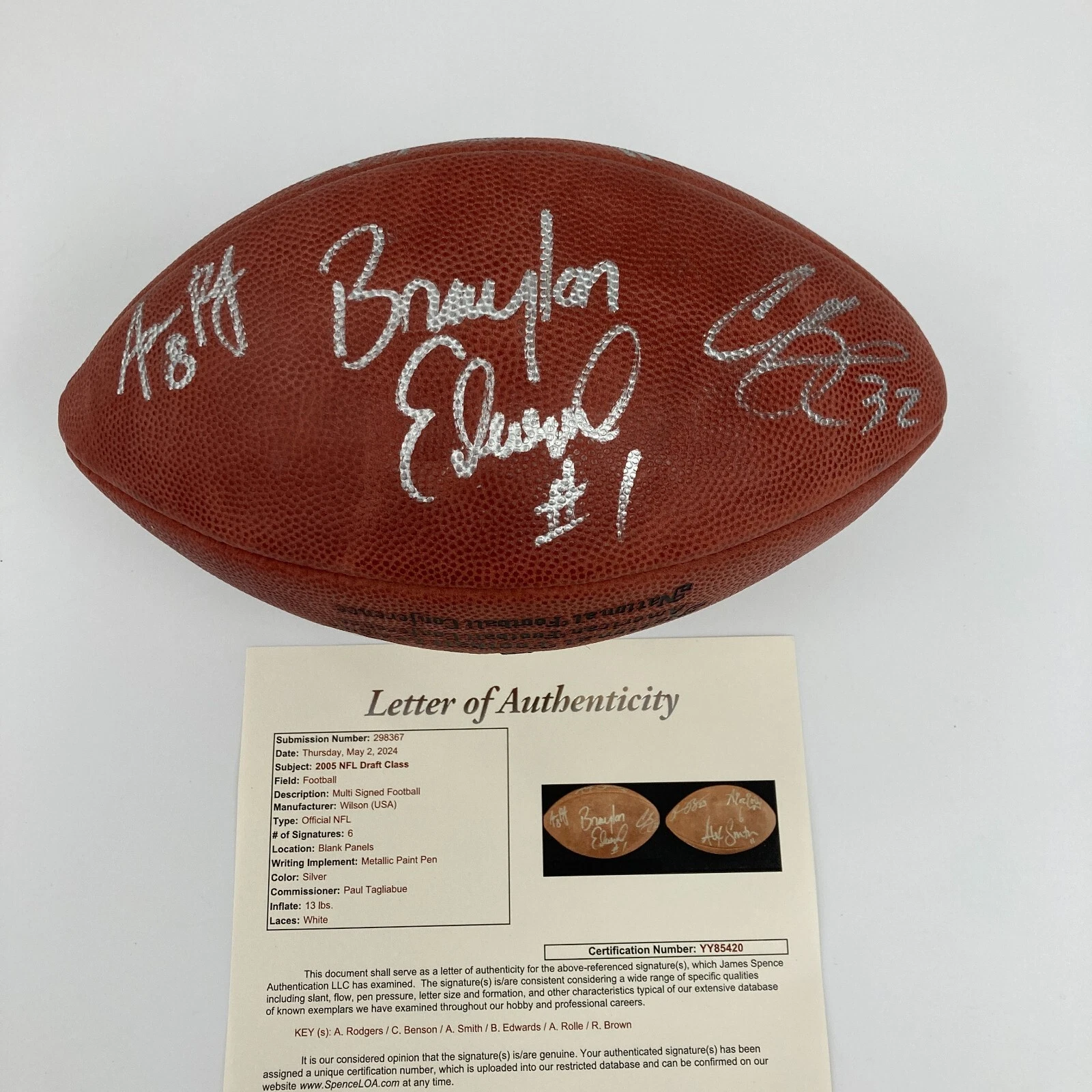 Aaron Rodgers Rookie 2005 Draft Class Signed NFL Wilson Football JSA COA