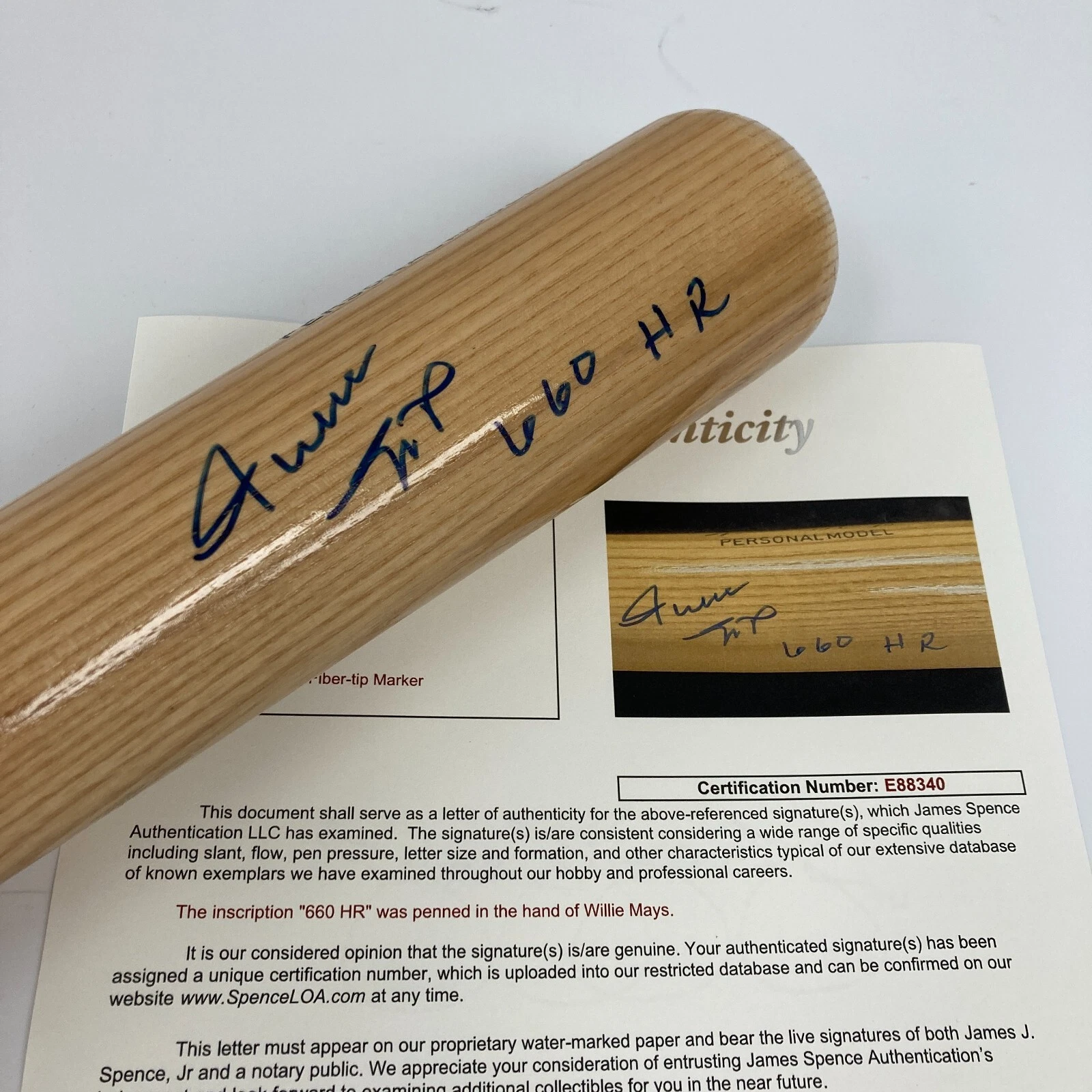 WILLIE MAYS “660 HOME RUNS” SIGNED ADIRONDACK GAME MODEL BASEBALL BAT JSA COA COLLECTIBLE MEMORABILIA