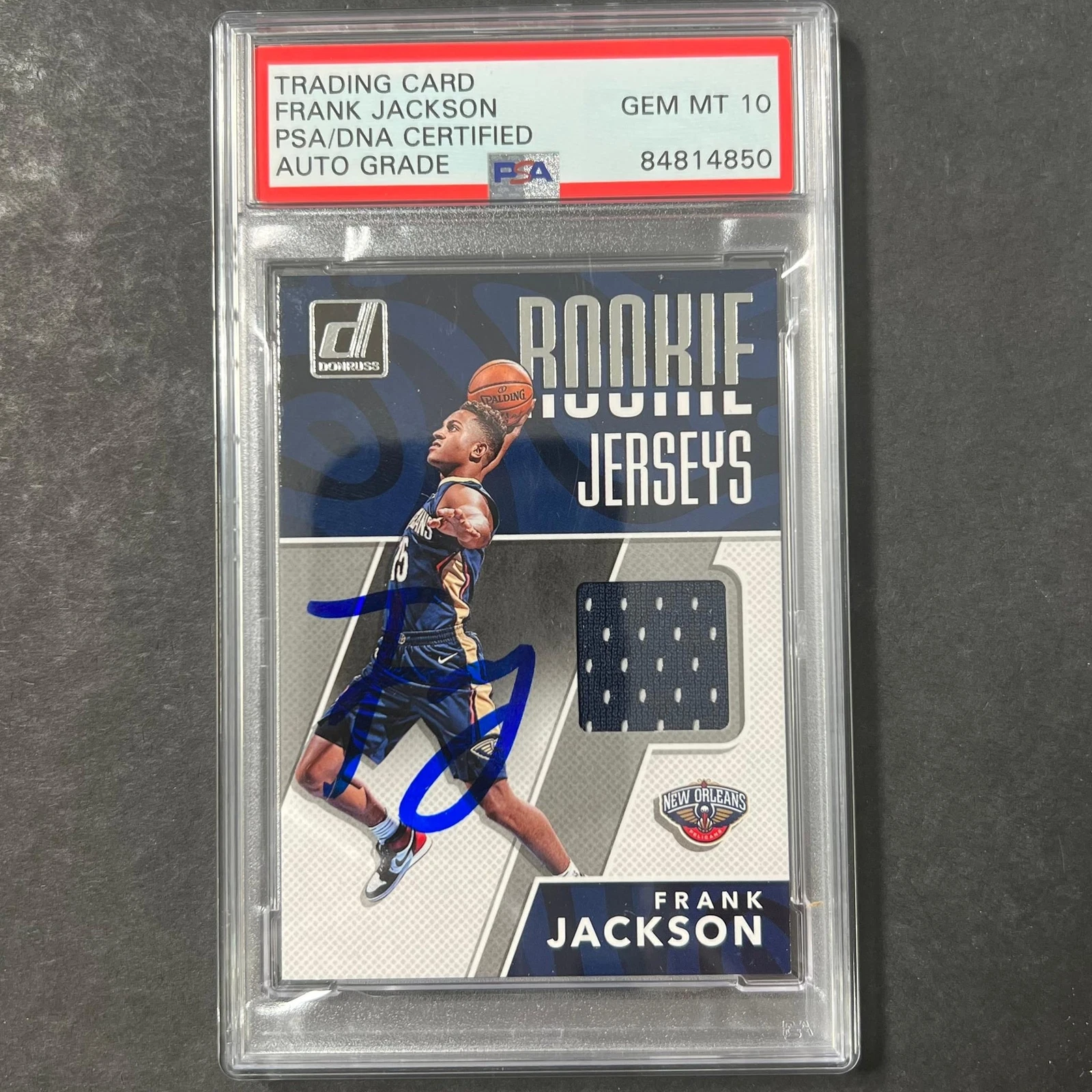2017-18 Panini Donruss Rookie Jerseys Frank Jackson Signed Card AUTO 10 PSA Slab