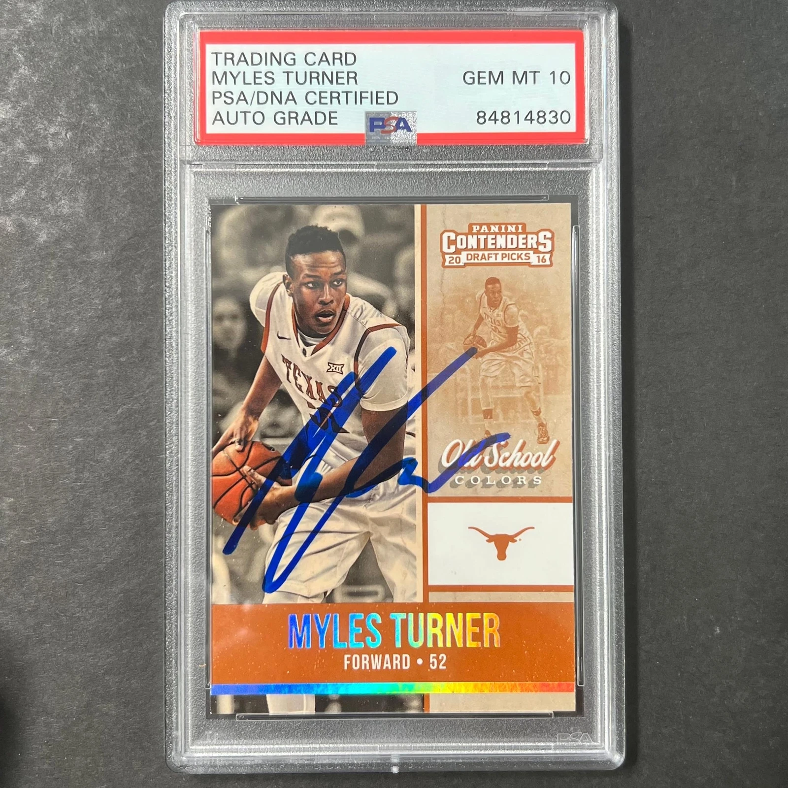 2015-16 Panini Contenders Draft Picks #16 Myles Turner Signed Card AUTO PSA Slab
