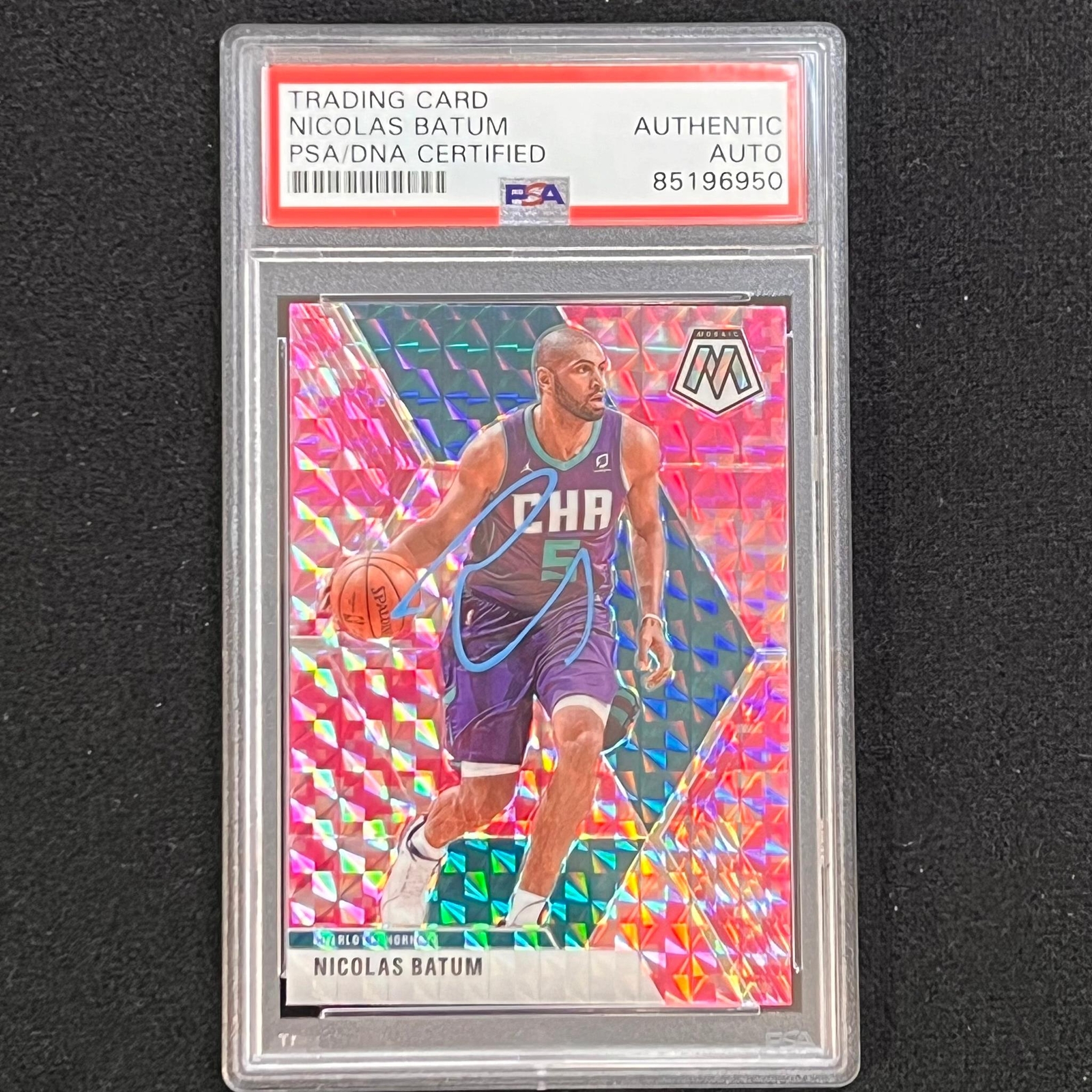 2019-20 Panini Mosaic #102 Nicolas Batum Signed Card AUTO PSA Slabbed Hornets