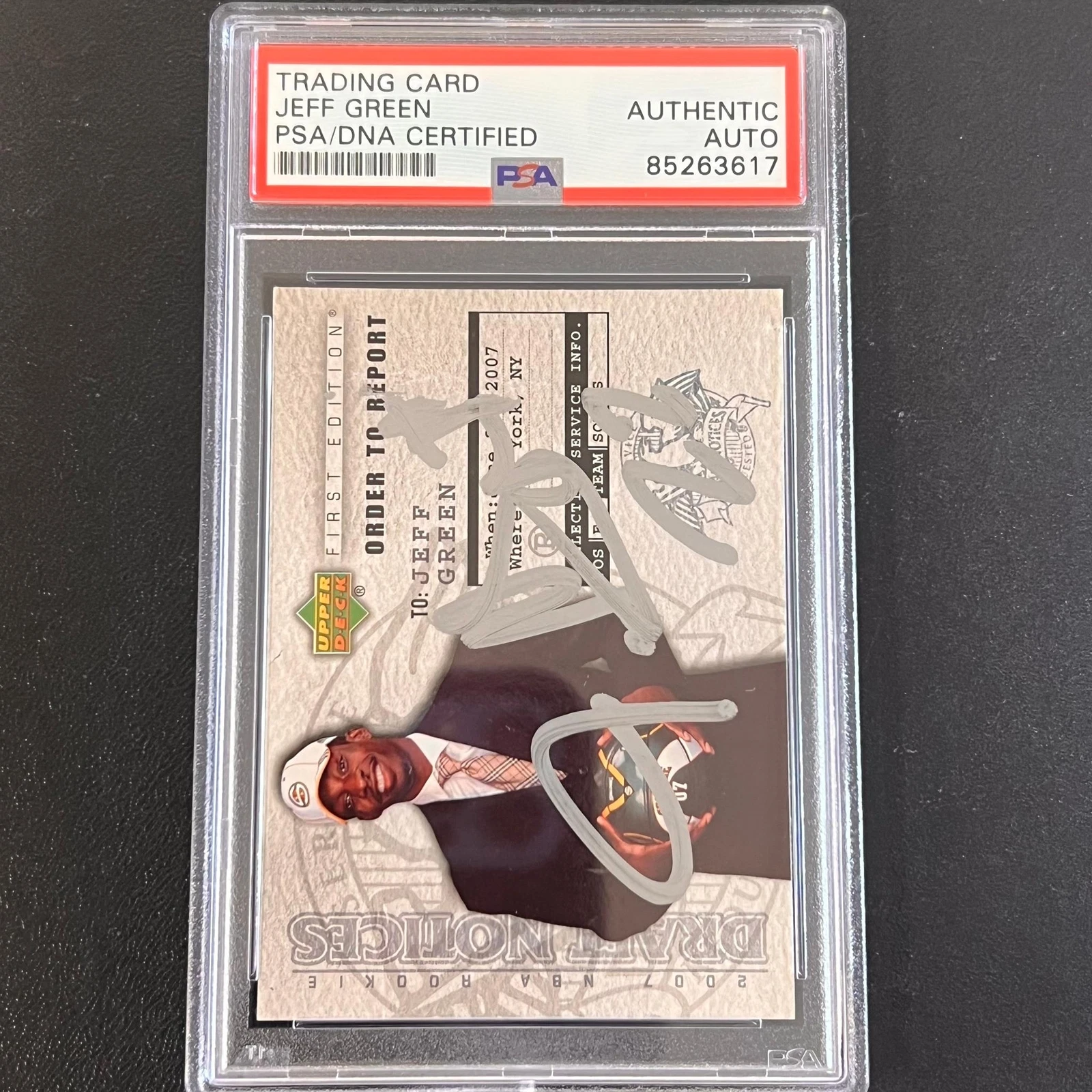 2007 Upper Deck Draft Edition #DN5 Jeff Green RC Signed Card AUTO PSA/DNA Slabbe