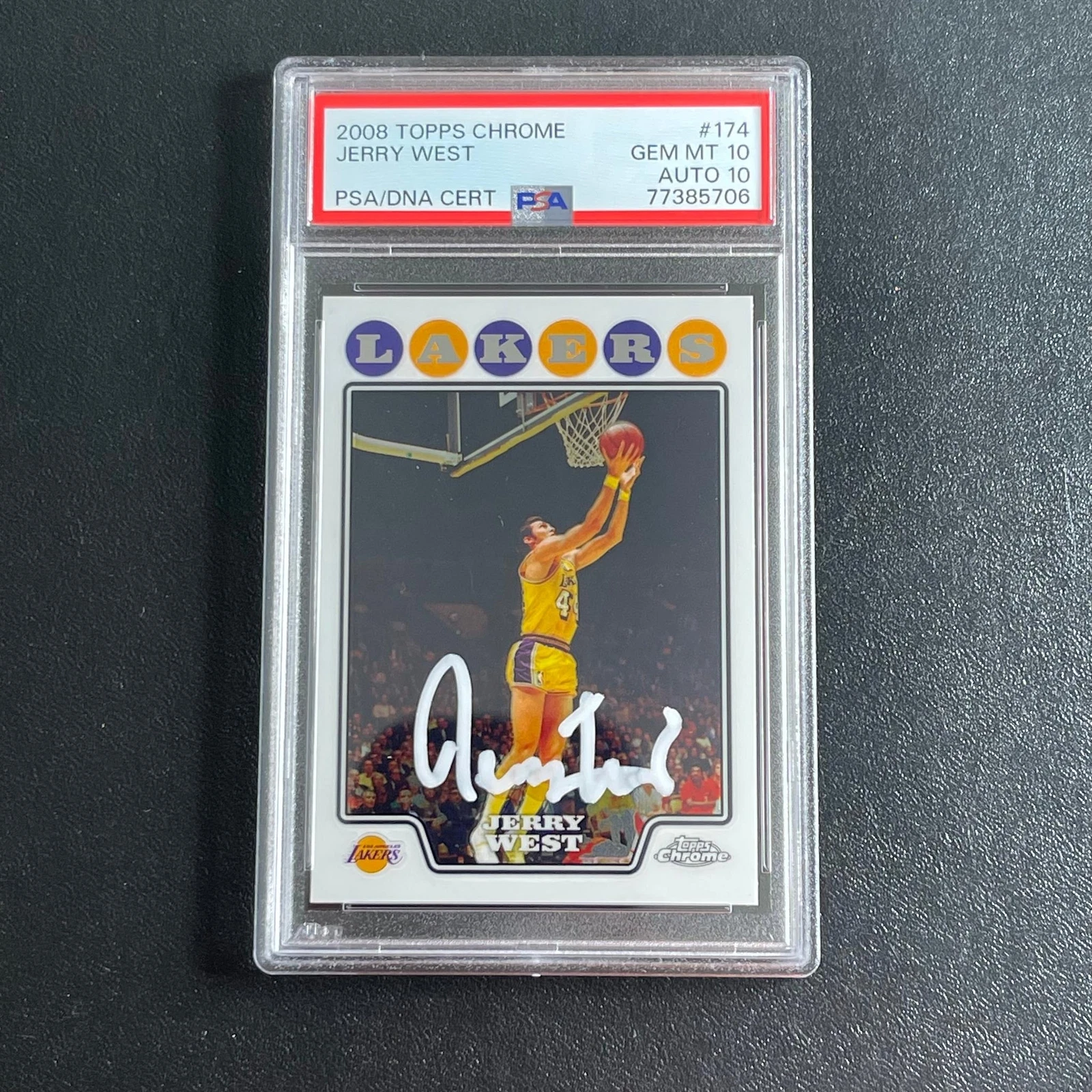 2008 Topps Chrome #174 JERRY WEST Signed Card GEM MT 10 AUTO 10 PSA Slab Lakers