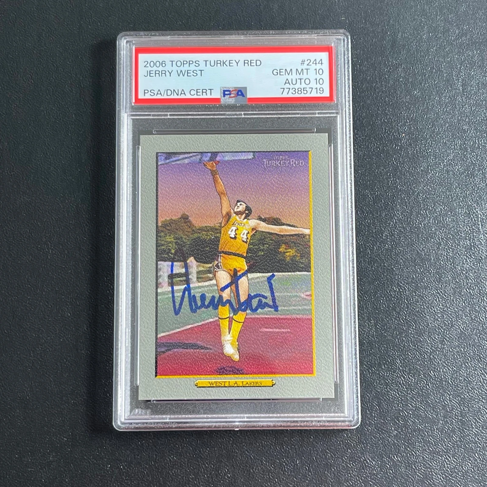 2006 Topps Turkey Red #244 JERRY WEST Signed Card GEM MT 10 Auto 10 PSA Slabbed