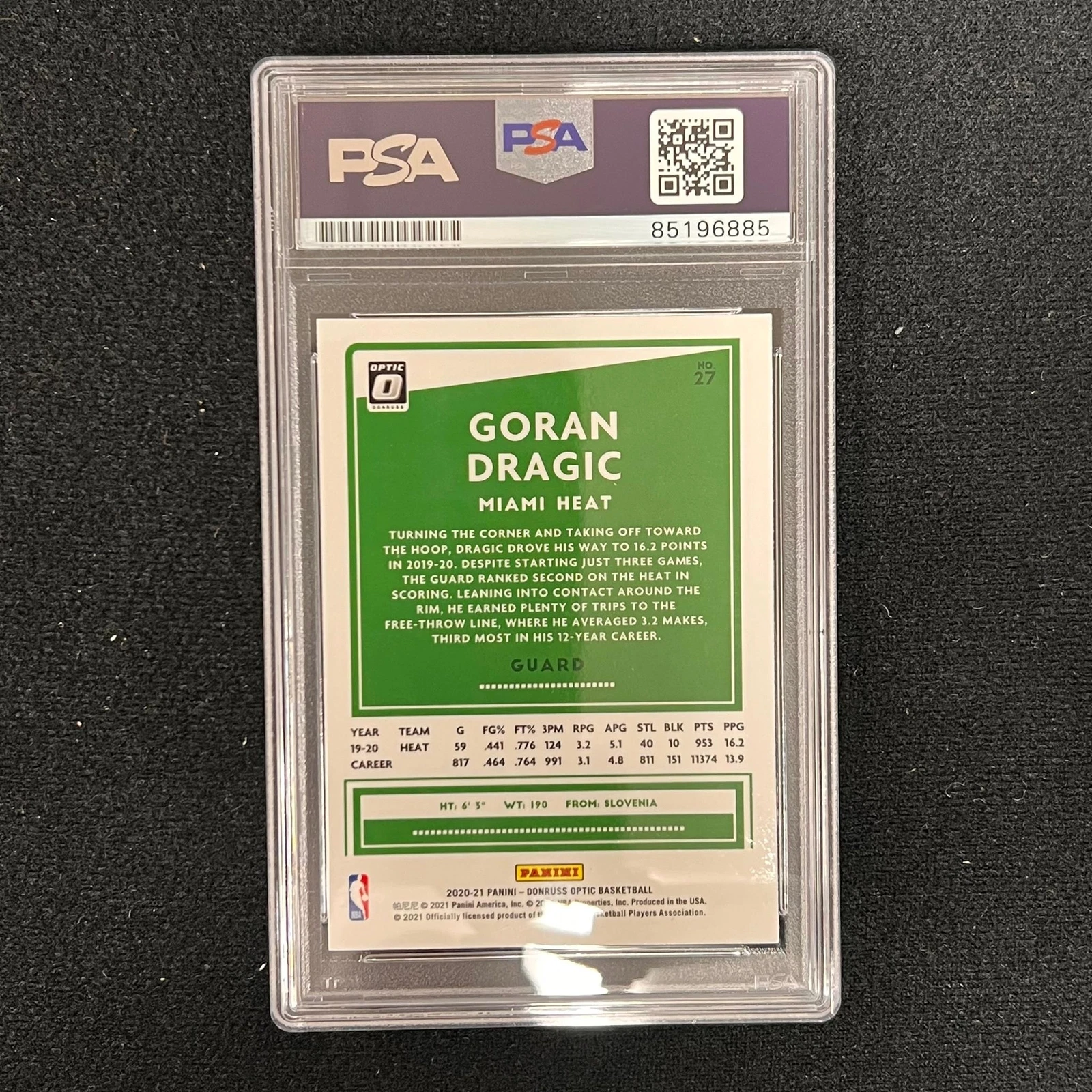 2020-21 Panini Donruss Optic #27 Goran Dragic Signed Card AUTO PSA/DNA Slabbed H