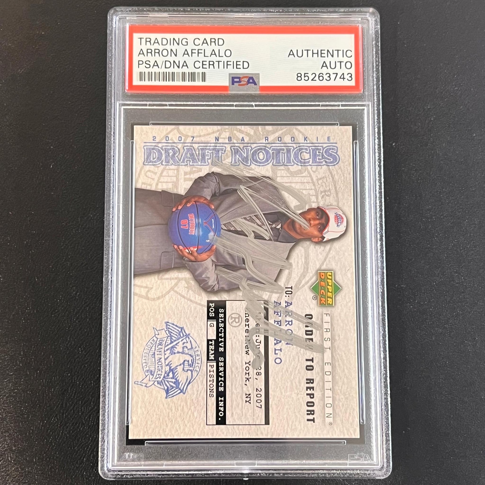 2007-08 Upper Deck Rookie Draft Notices #VC7R Aaron Afflalo Signed AUTO PSA Slab