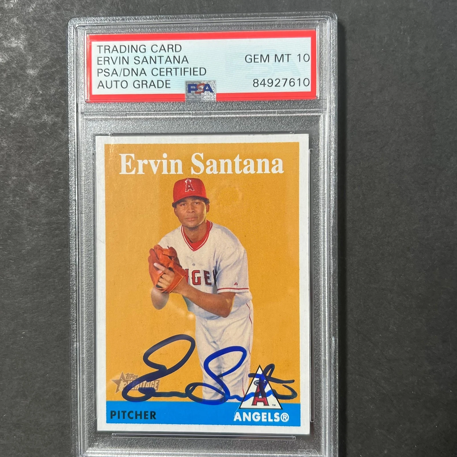 2007-08 Topps Heritage #264 Ervin Santana Signed Card AUTO 10 PSA/DNA Slabbed An