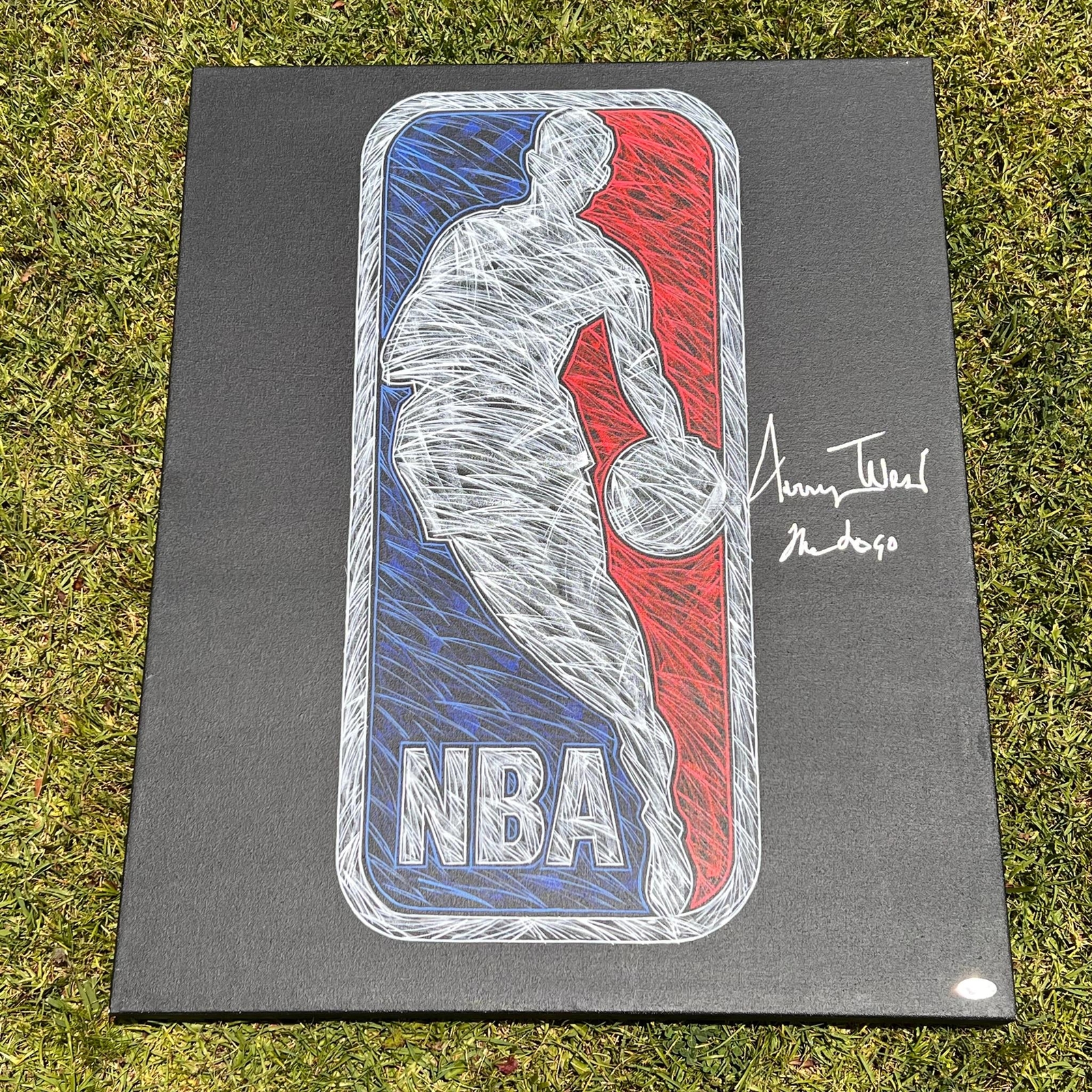 Jerry West Signed 30x24 Original Canvas Painting PSA Auto Grade 10 The Logo Lake