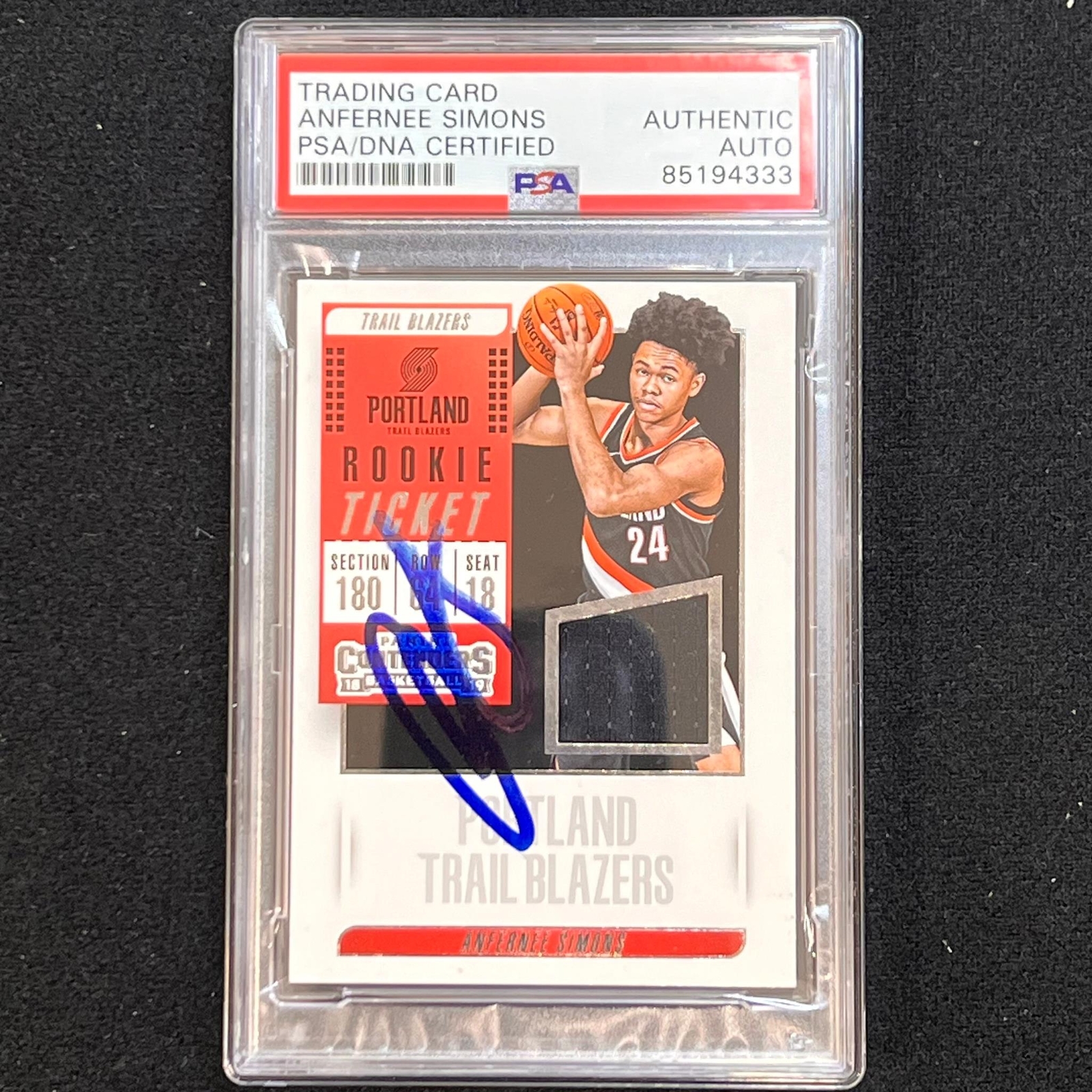 2018-19 Panini Contenders Rookie Ticket #RT-ASM ANFERNEE SIMONS Signed Rookie Ca