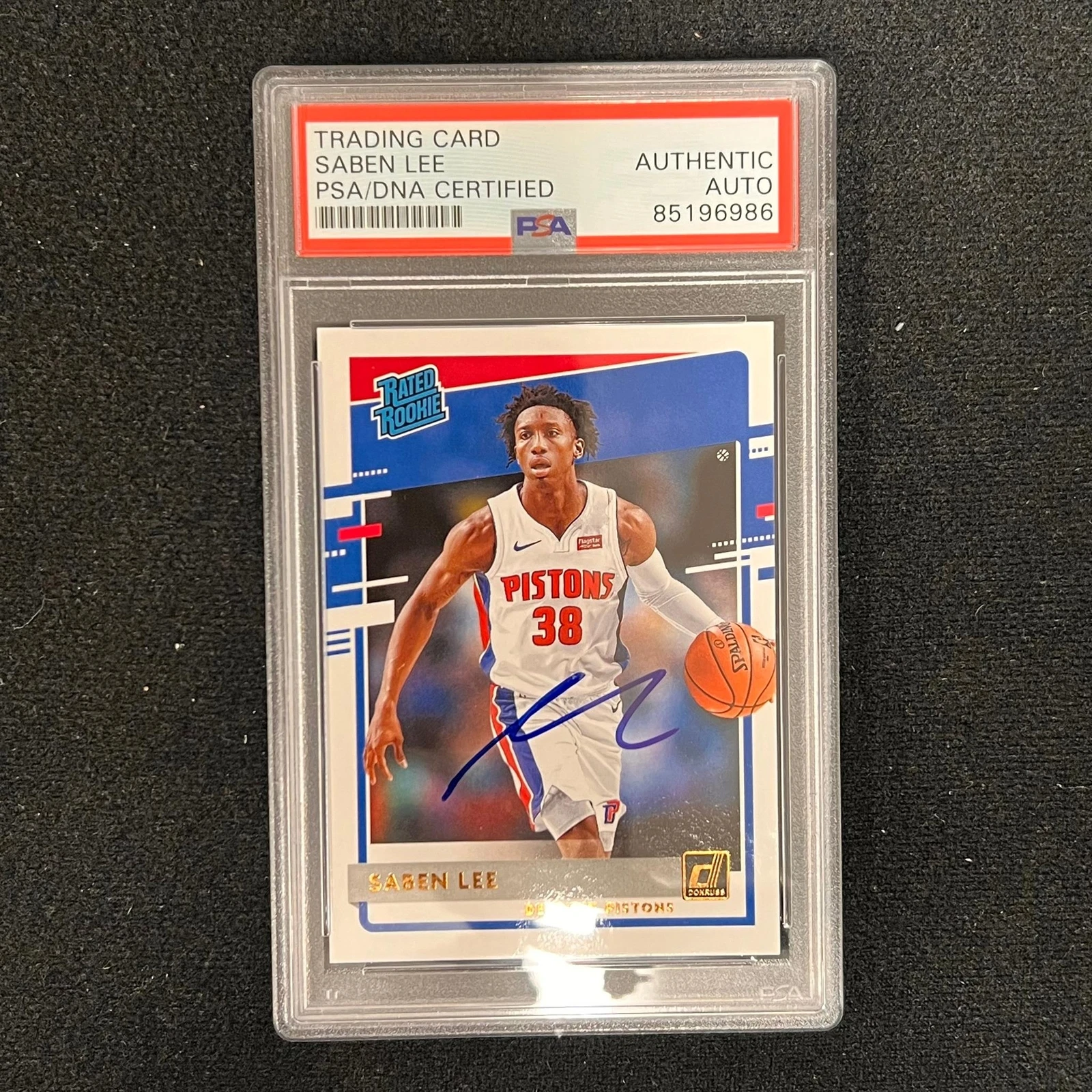2020-21 Donruss Rated Rookie #221 Saben Lee Signed Card AUTO PSA Slab Pistons