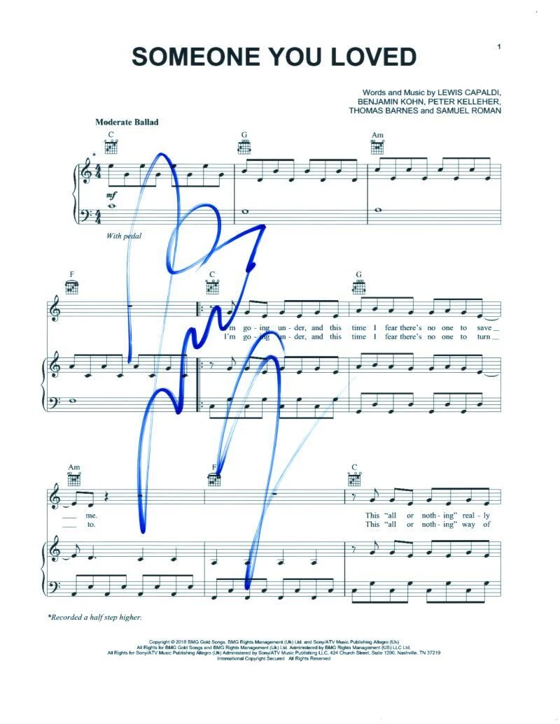 Lewis Capaldi Signed Autograph Someone You Loved Sheet Music Divinely Uninspired