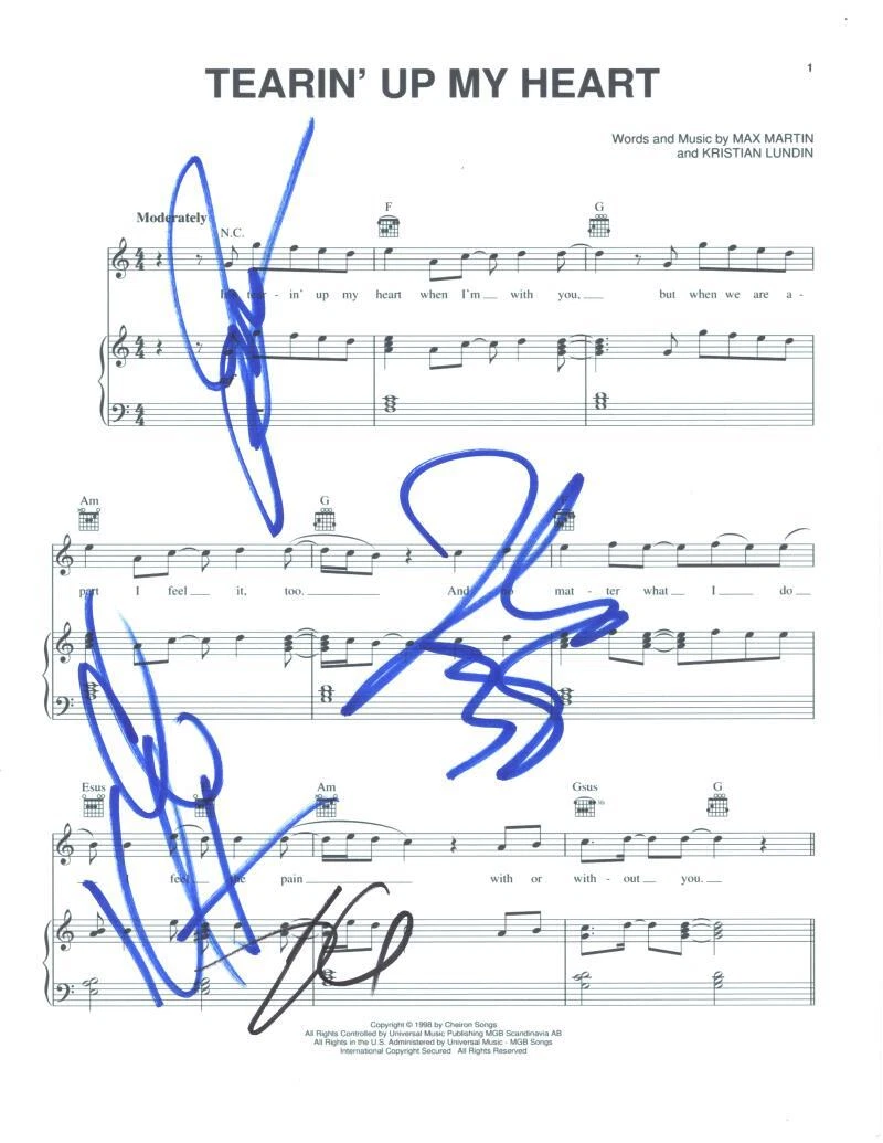 Lance Bass, Joey Fatone, JC Chasez & ChrisK Signed Autograph NSYNC Sheet Music