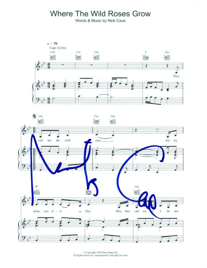 Nick Cave Signed Autograph Where the Wild Roses Grow Sheet Music - Kylie Minogue