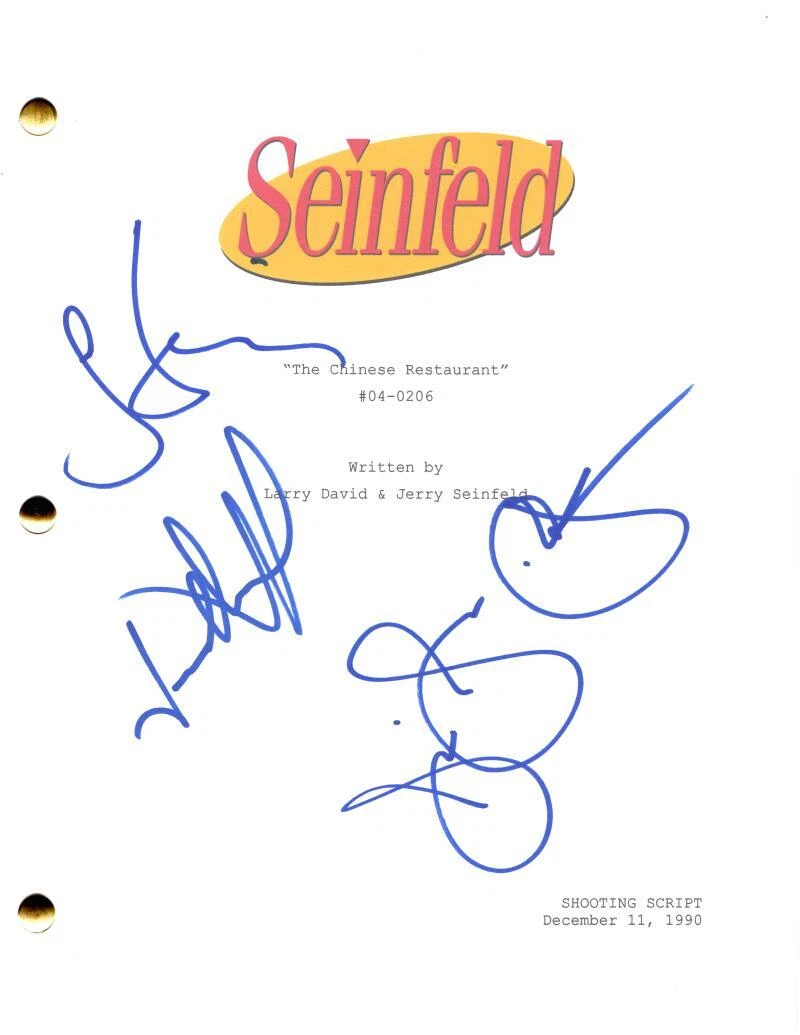 Jerry Seinfeld, Julia & Jason Signed Autograph The Chinese Restaurant Screenplay