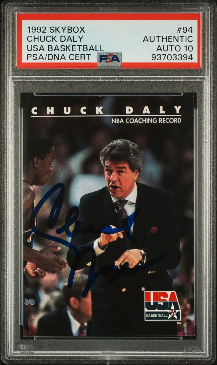 1992 Skybox USA Basketball #94 Chuck Daly Signed Card Authentic AUTO 10 PSA Slab