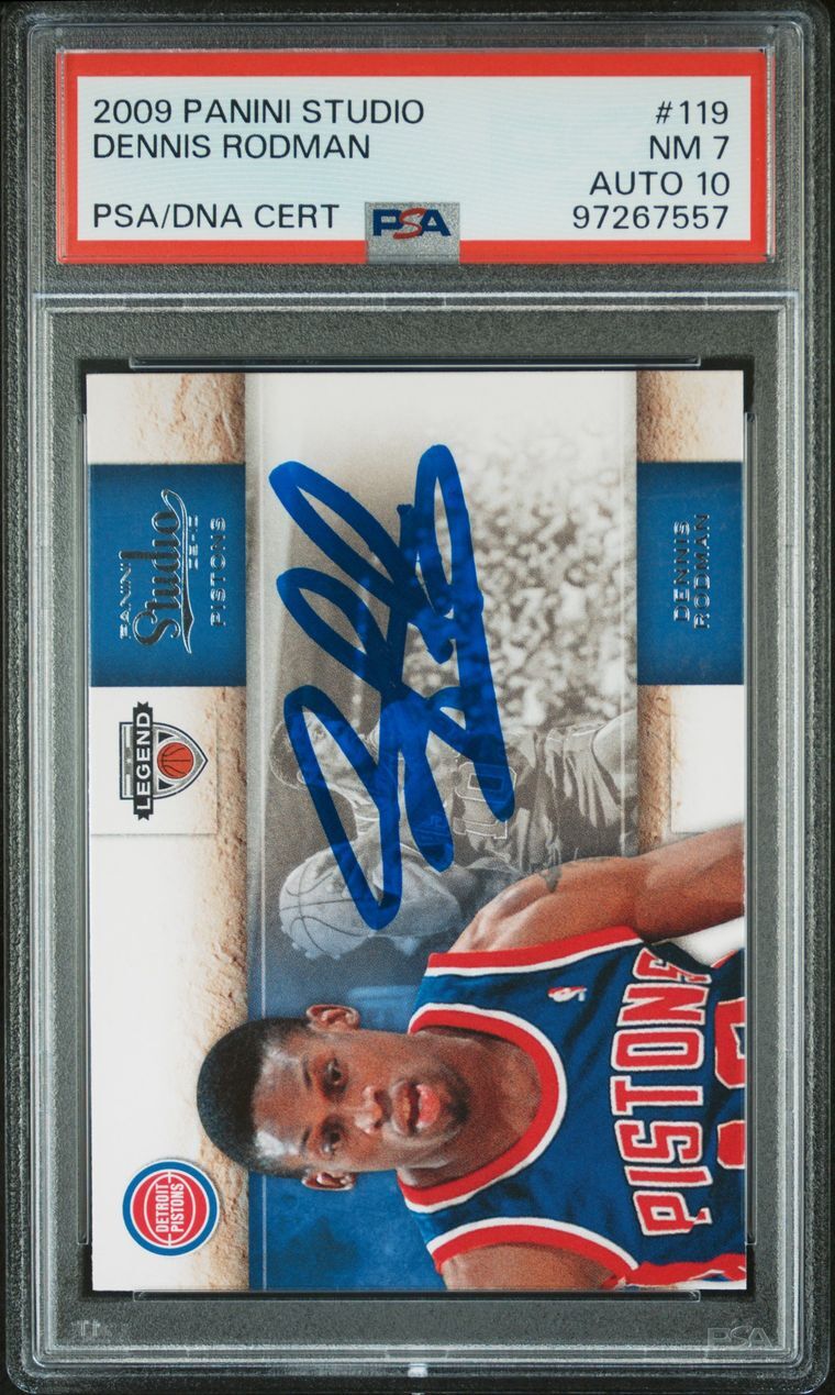 2009 Panini Studio #119 Dennis Rodman Signed Card Authentic AUTO 10 NM 7 PSA Sla