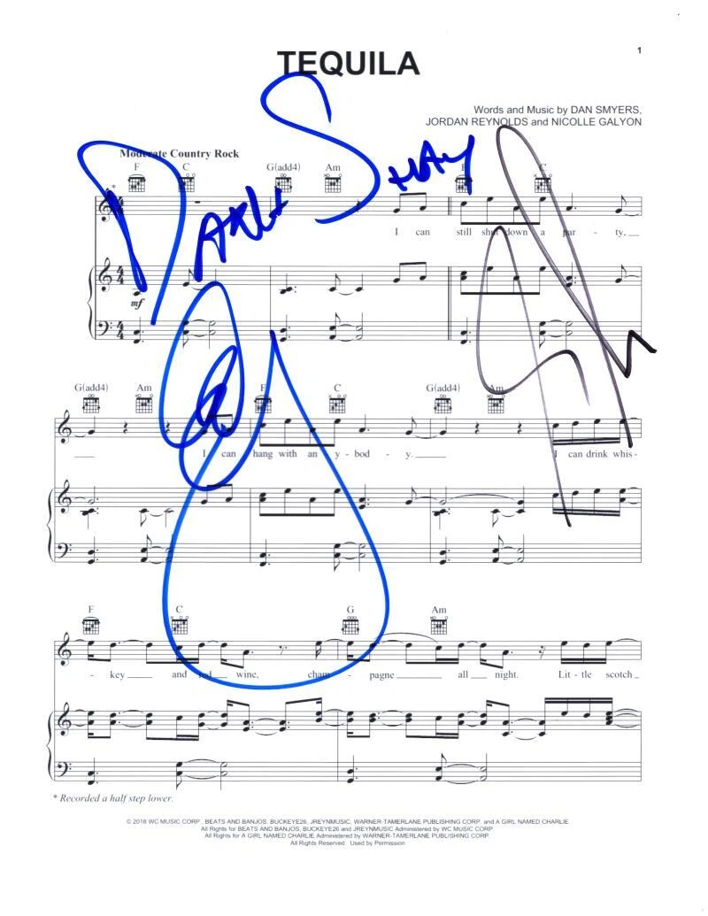 Dan + Shay Signed Autograph Tequila Sheet Music - Dan Smyers & Shay Mooney