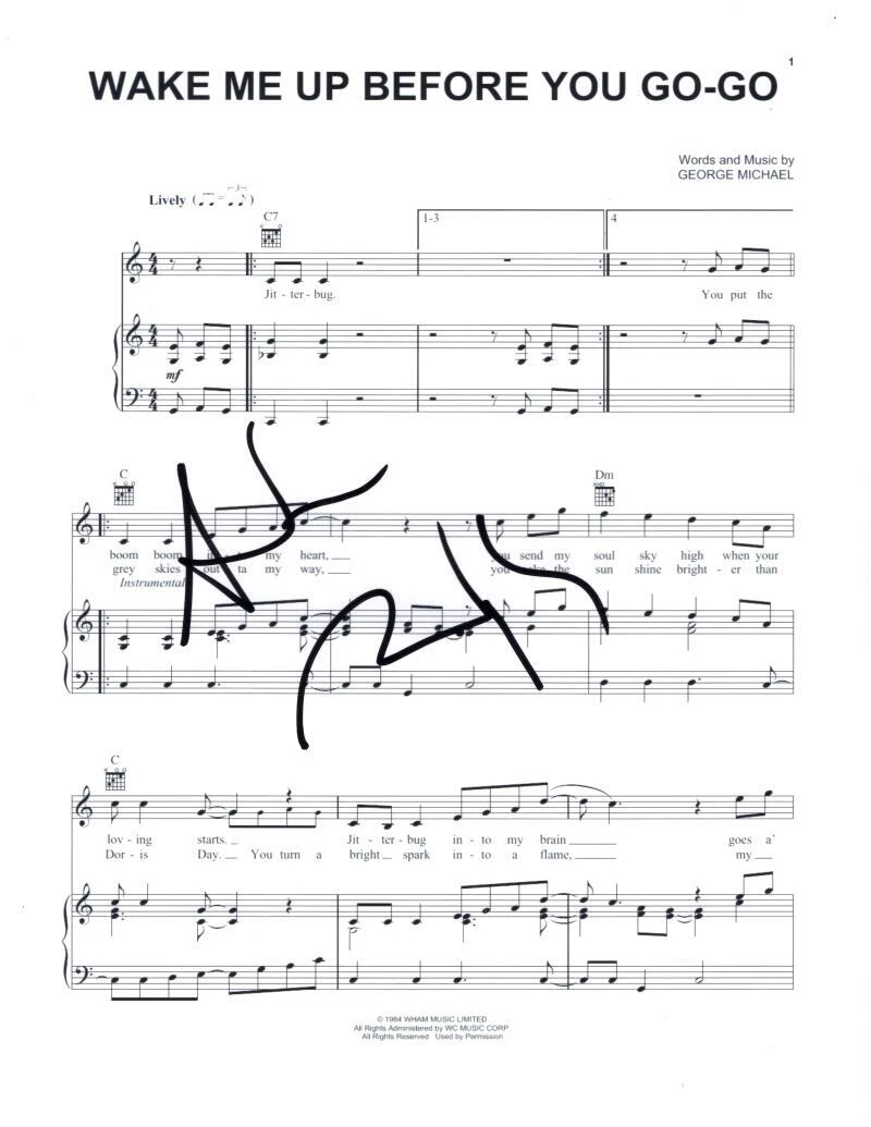 ANDREW RIDGELEY WHAM! SIGNED AUTOGRAPH WAKE ME UP BEFORE YOU GO-GO SHEET MUSIC COLLECTIBLE MEMORABILIA