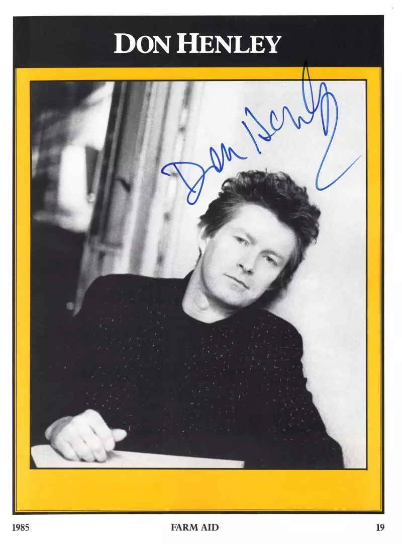 Don Henley Eagles Signed Autograph 8.5x11.5 Farm Aid Program Photo w/ JSA COA