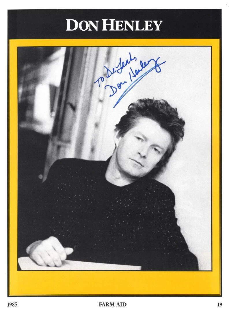 Don Henley Eagles Signed Autograph 8.5x11.5 1985 Farm Aid Program Photo JSA COA