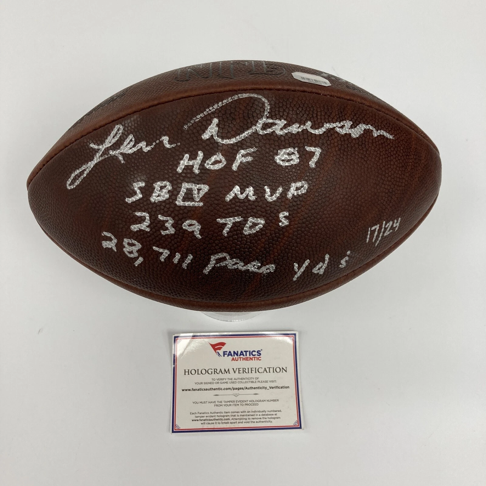 Len Dawson HOF 87 SB MVP Signed Heavily Inscribed STAT Football Fanatics COA