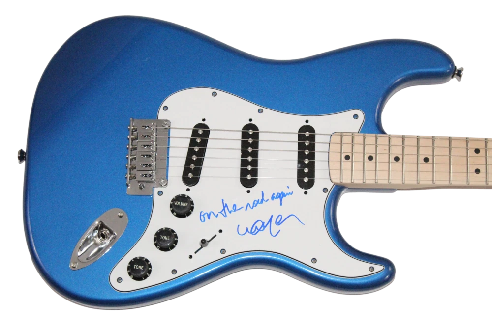 Willie Nelson Signed Autograph Blue Guitar w/ On the Road Again Lyric - JSA COA