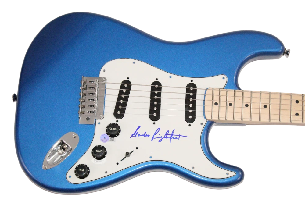 Gordon Lightfoot Signed Autograph Blue Stratocaster Guitar w/ JSA & Beckett COA