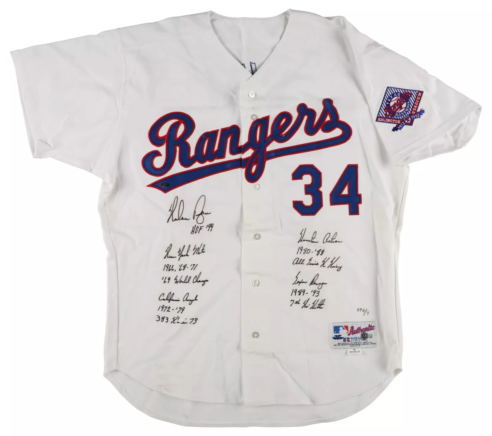 Nolan Ryan Signed Heavily Inscribed Texas Rangers Game Model STAT Jersey Beckett