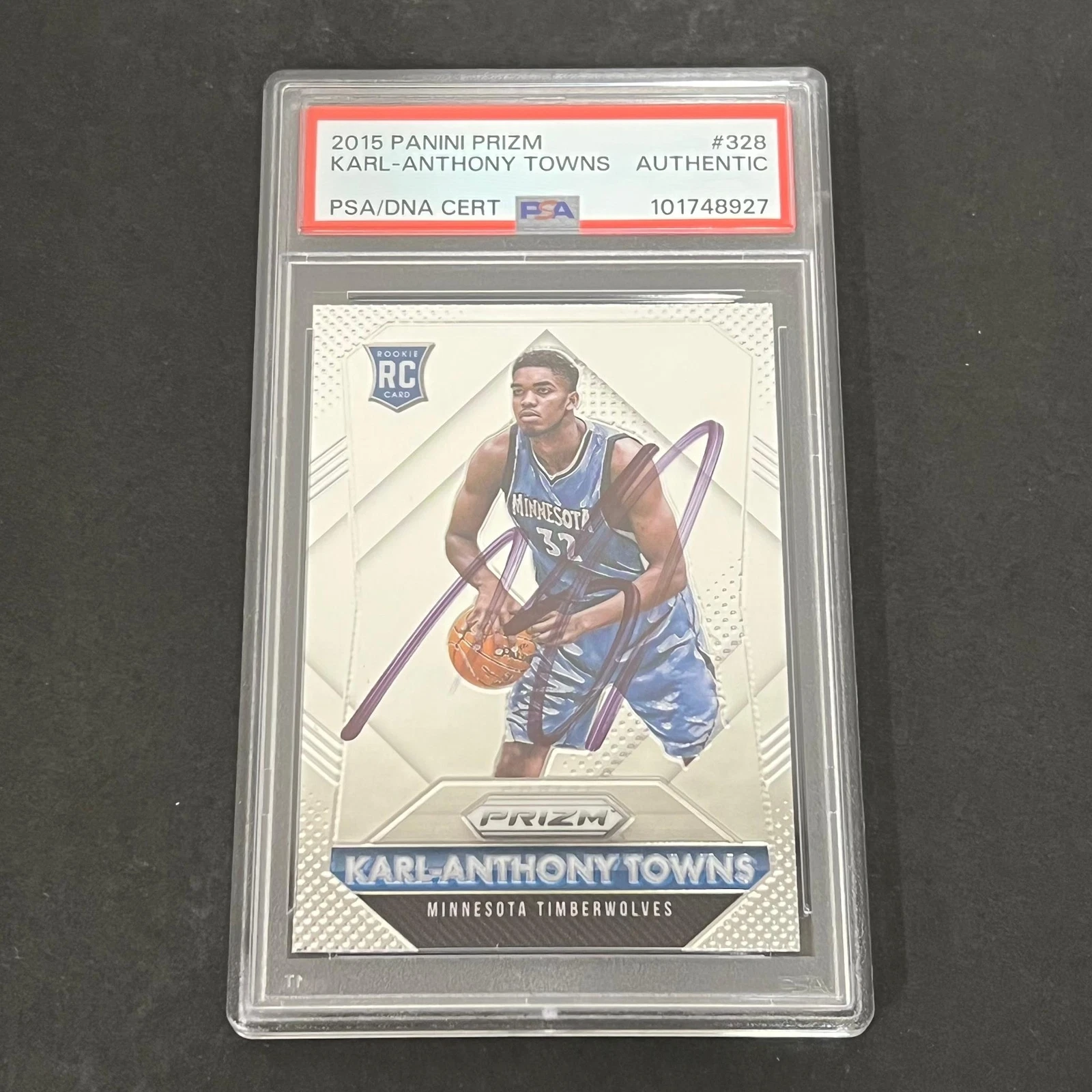 2015-2016 Panini Prizm #328 Karl-Anthony Towns Signed Card AUTO PSA Slabbed Timb
