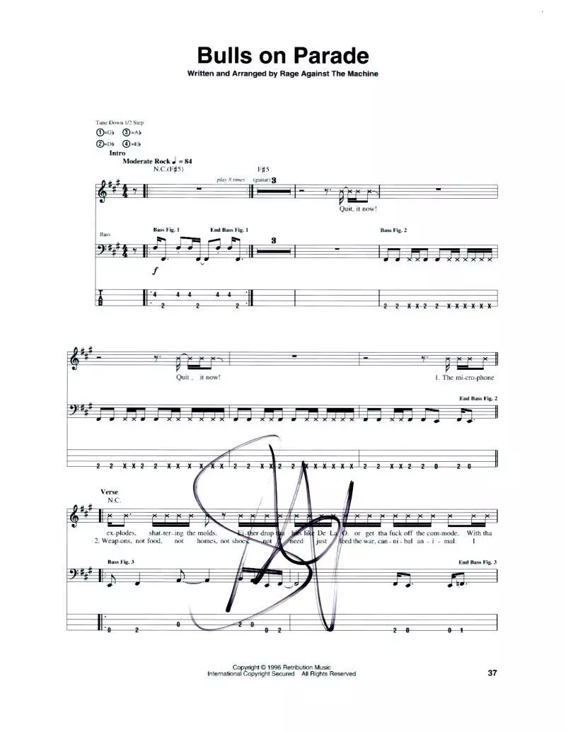 Brad Wilk Signed Autograph Bulls on Parade Sheet Music  Rage Against the Machine