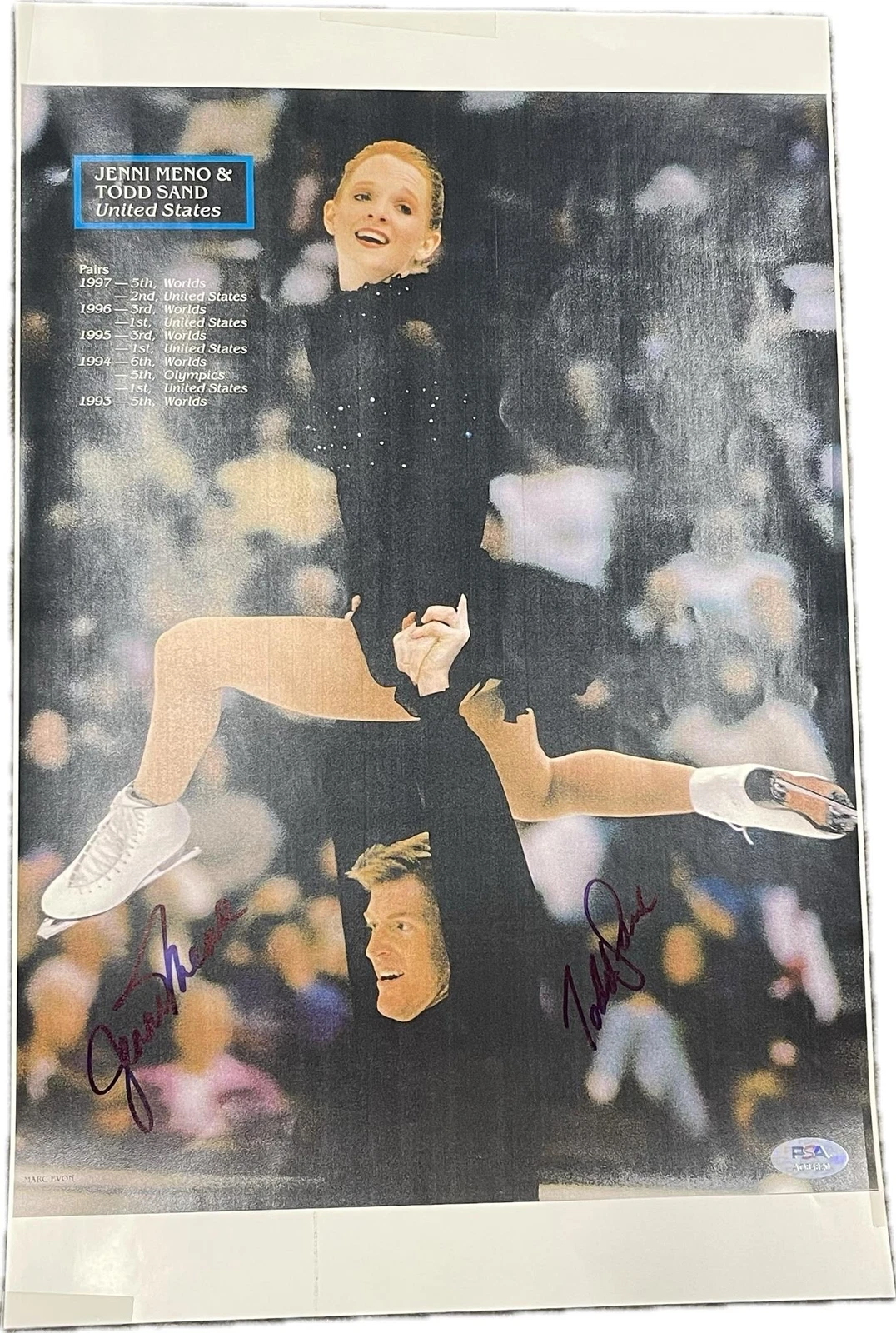 Todd Sand and Jenni Meno Signed Poster PSA Autographed Figure Skating