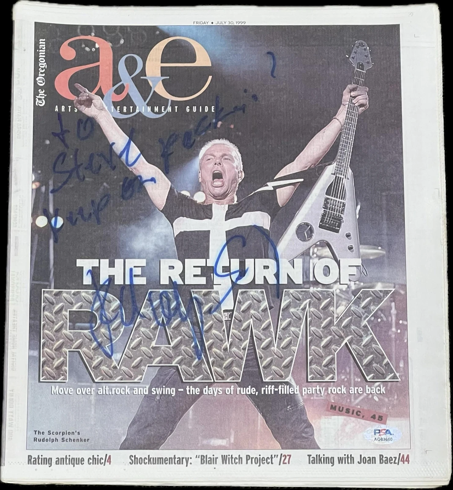 Rudolf Schenker Signed Newspaper PSA Autographed Musician Scorpions